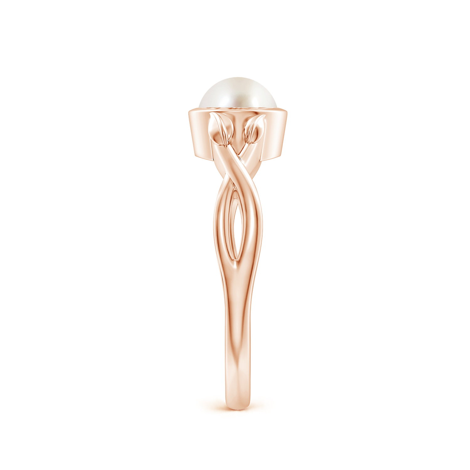 Nature Inspired Round Pearl (Moti) Ring With Leaf Motif Gold