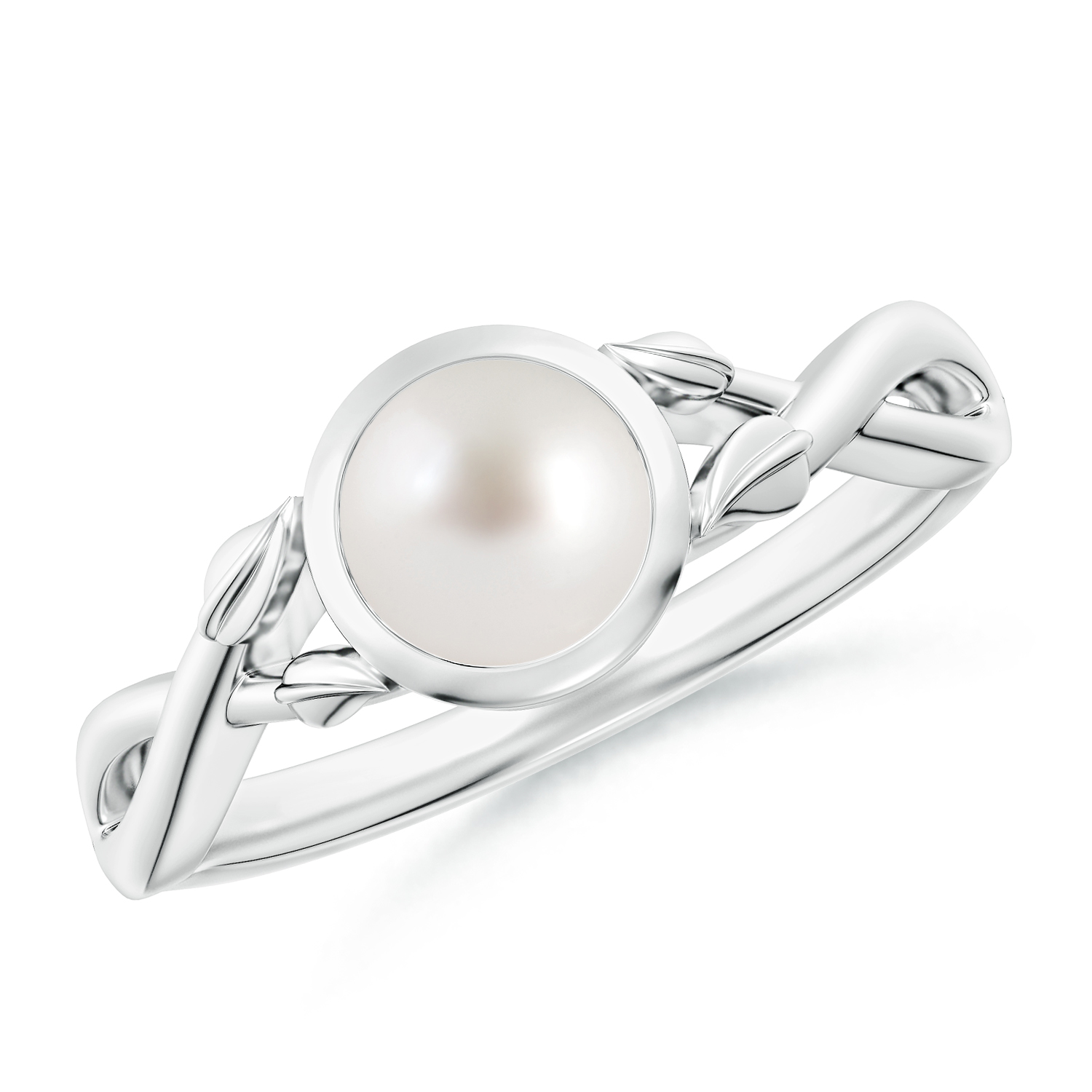 Nature Inspired Round Pearl (Moti) Ring With Leaf Motif Gold