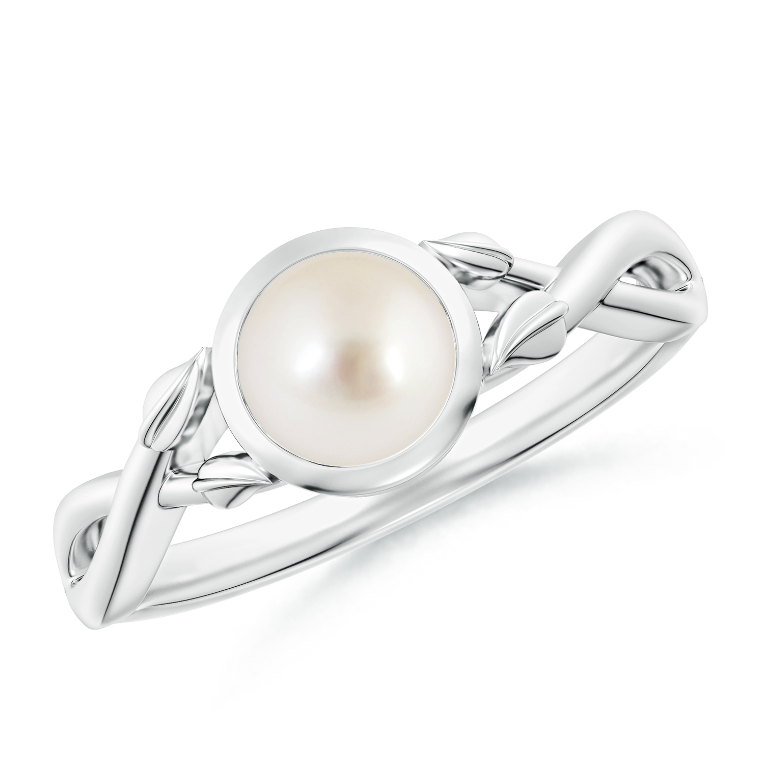 Nature Inspired Round Pearl (Moti) Ring With Leaf Motif Gold