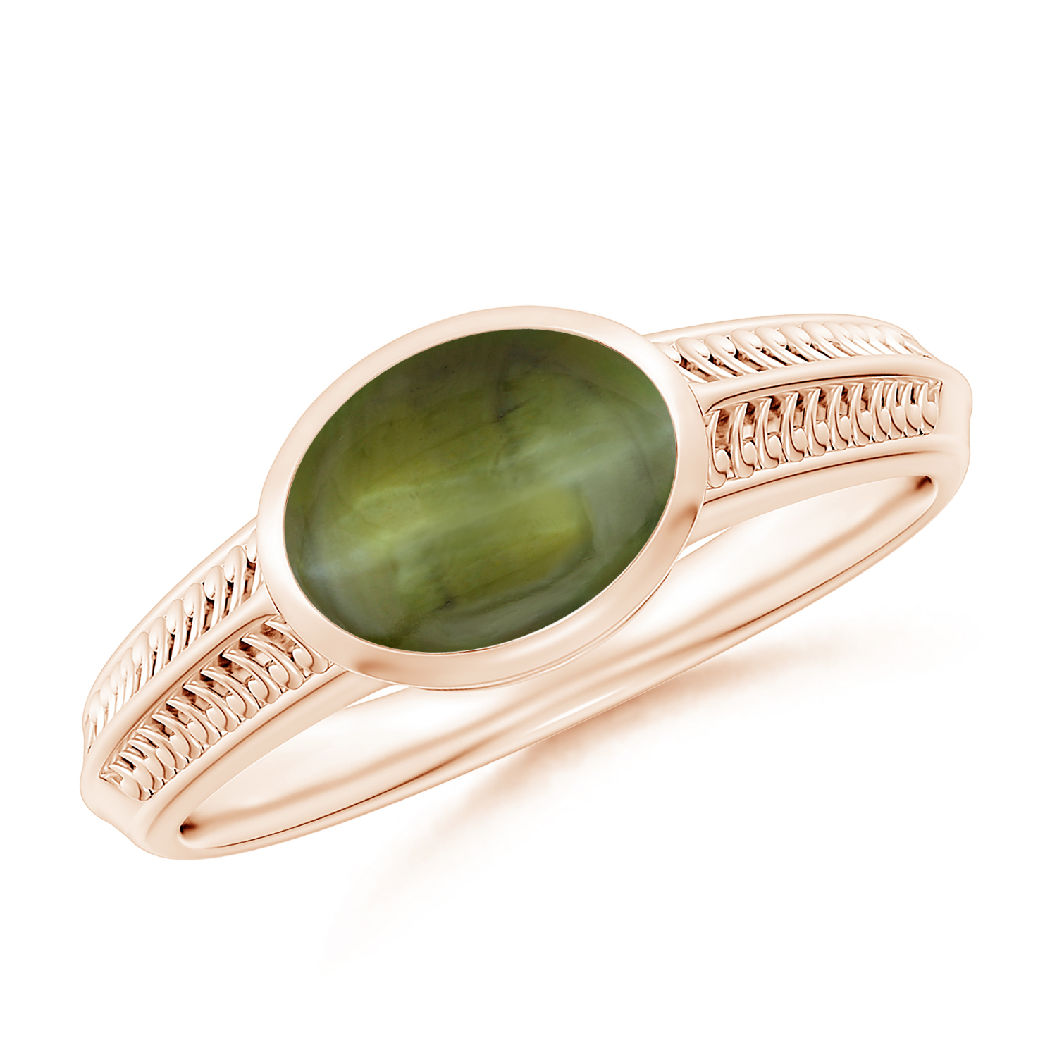 Vintage Inspired Oval Cat's Eye (Lehsunia) Ring With Engraved Shank