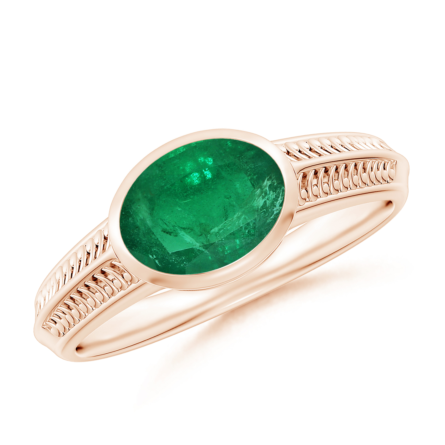 Vintage Inspired Oval Emerald (Panna) Ring With Engraved Shank