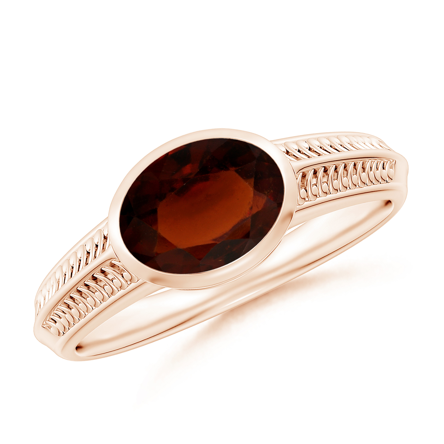 Vintage Inspired Oval Hessonite (Gomed) Ring With Engraved Shank