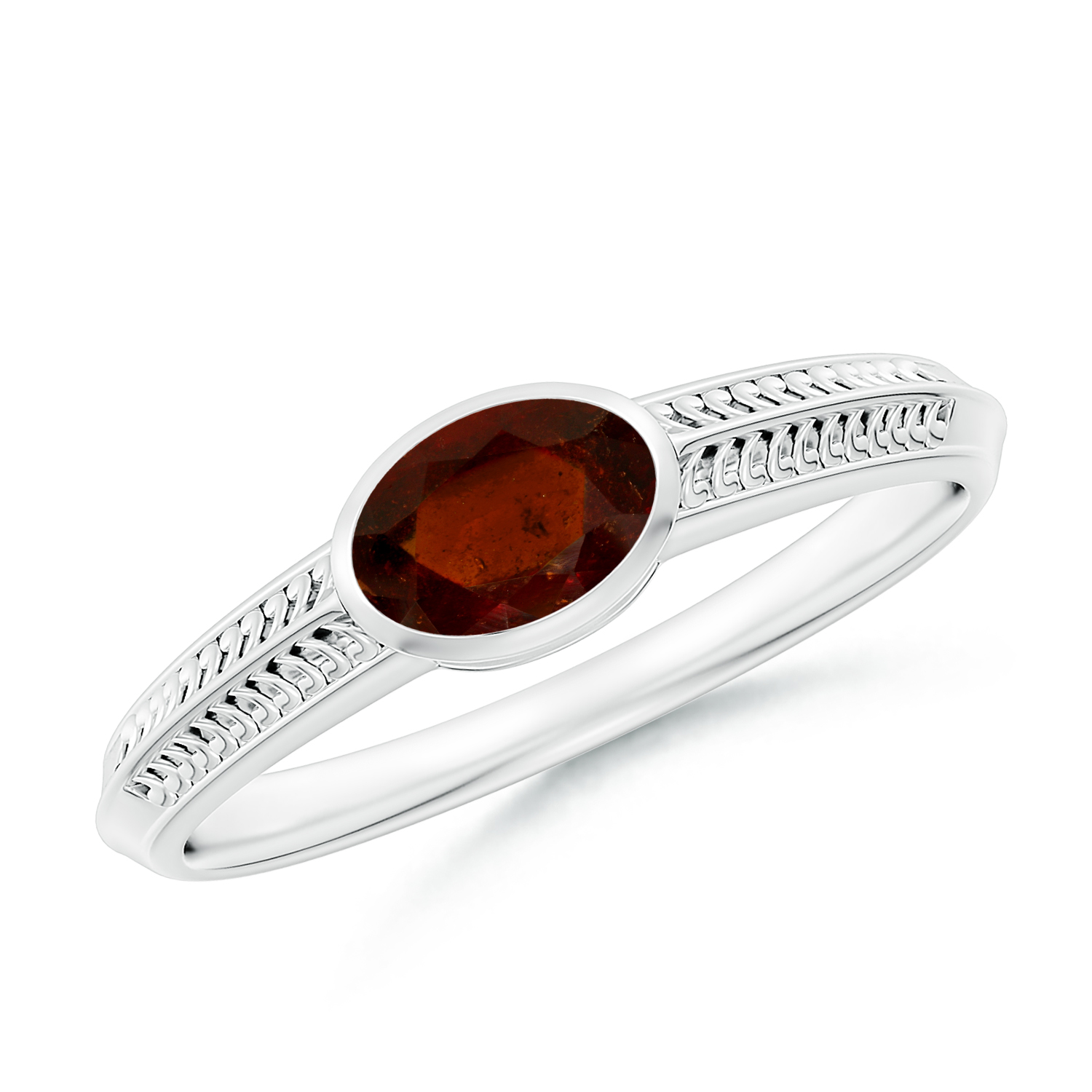 Vintage Inspired Oval Hessonite (Gomed) Ring With Engraved Shank