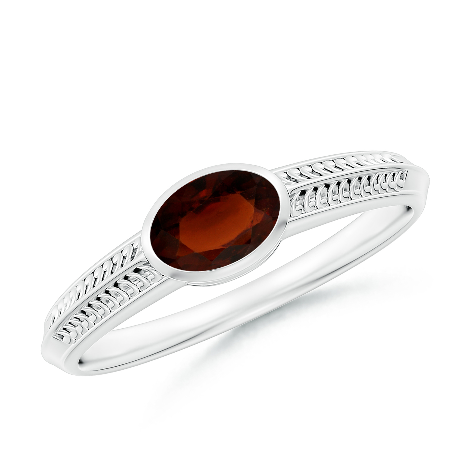 Vintage Inspired Oval Hessonite (Gomed) Ring With Engraved Shank