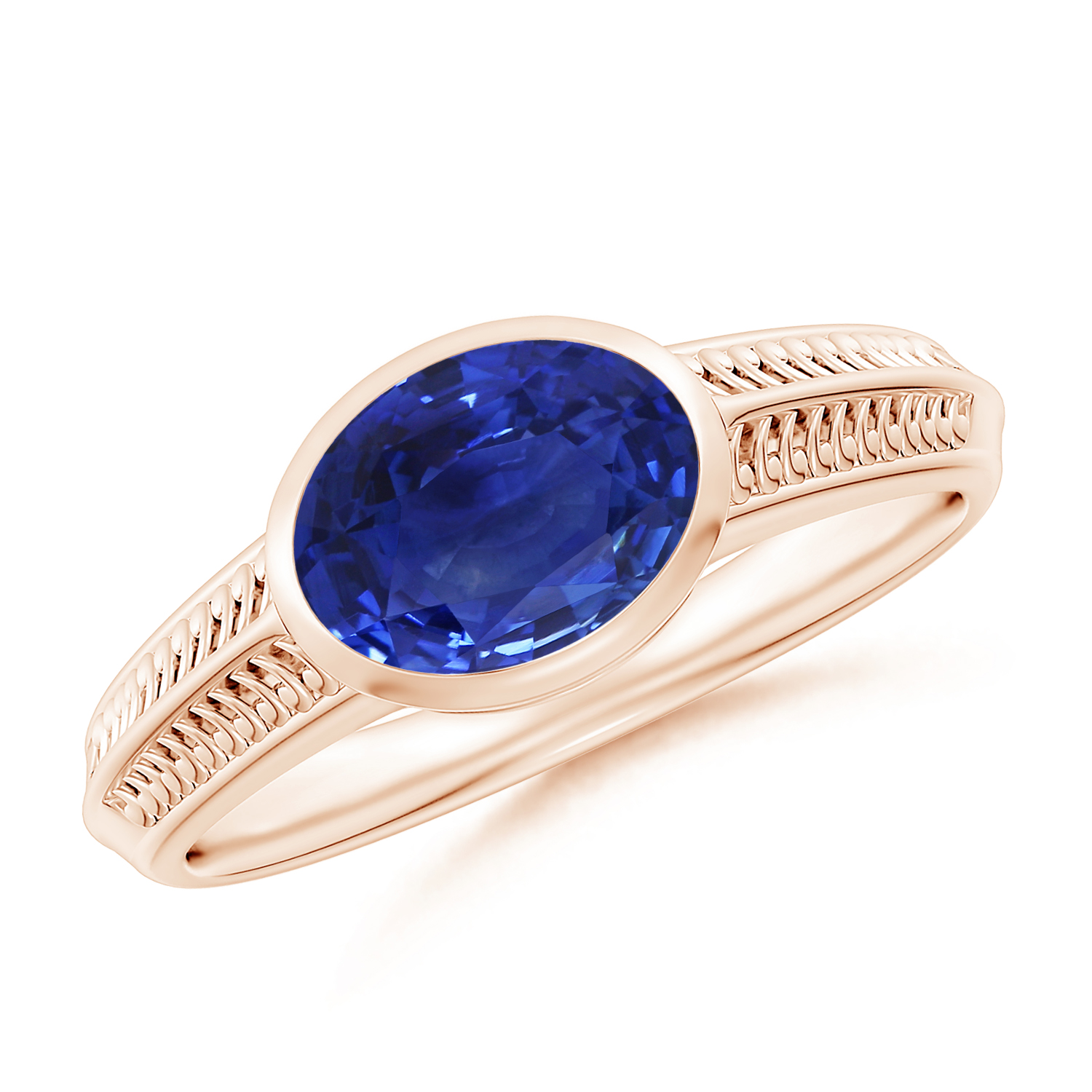 Vintage Inspired Oval Blue Sapphire (Neelam) Ring With Engraved Shank