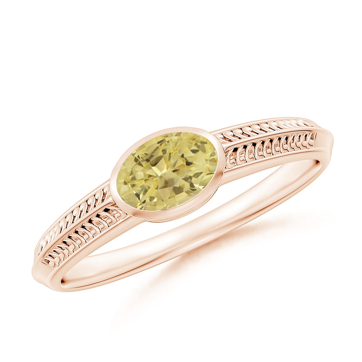 Vintage Inspired Oval Yellow Sapphire (Pukhraj) Ring With Engraved Shank