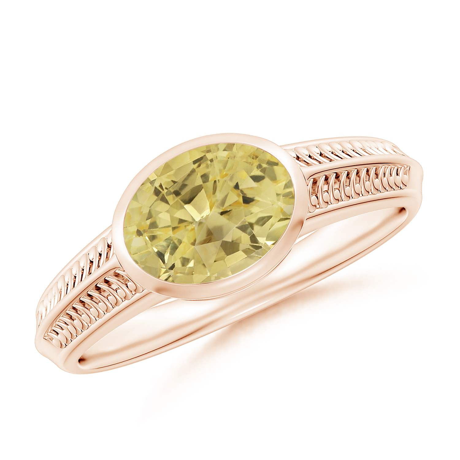 Vintage Inspired Oval Yellow Sapphire (Pukhraj) Ring With Engraved Shank