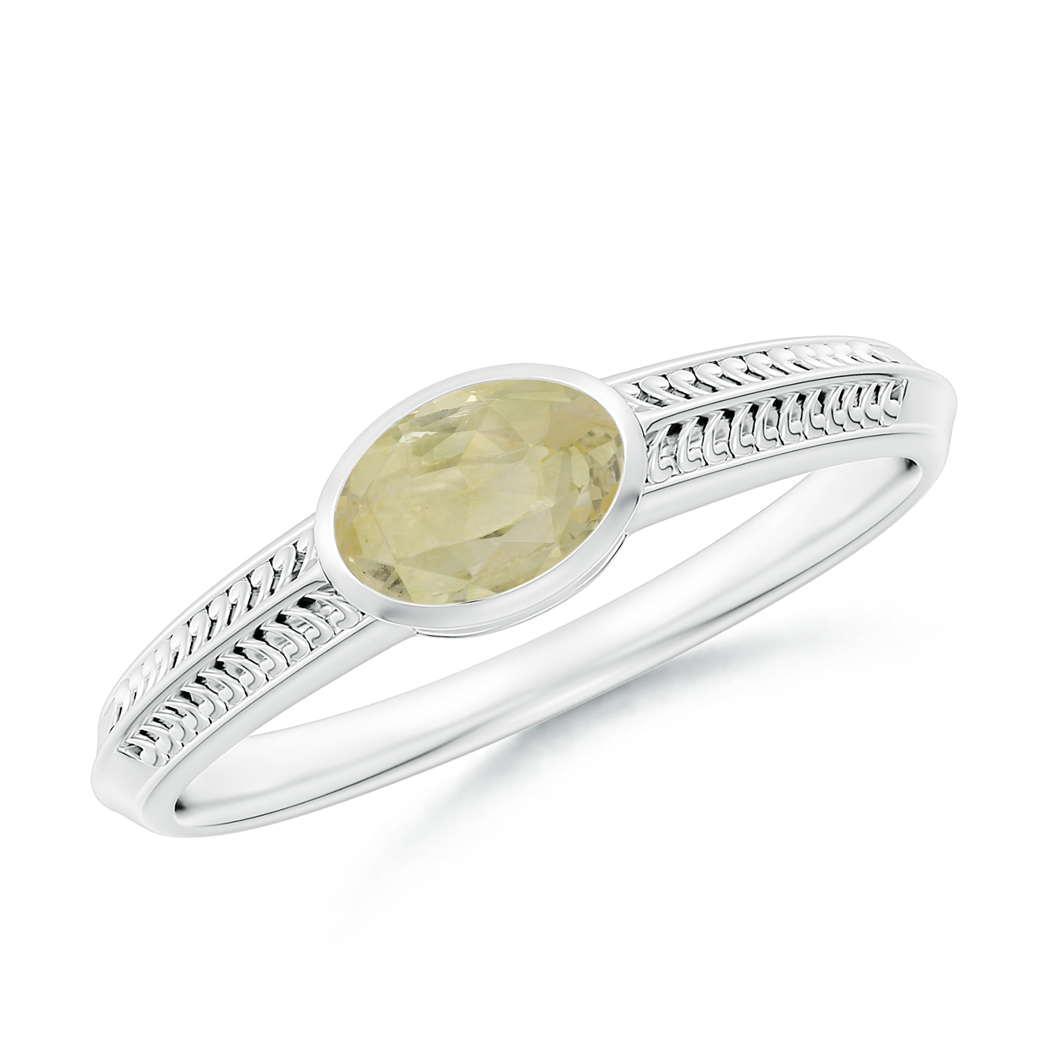 Vintage Inspired Oval Yellow Sapphire (Pukhraj) Ring With Engraved Shank