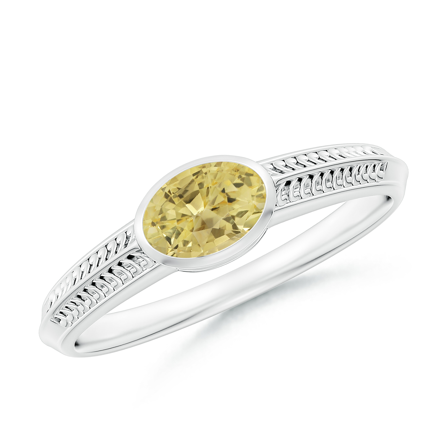 Vintage Inspired Oval Yellow Sapphire (Pukhraj) Ring With Engraved Shank