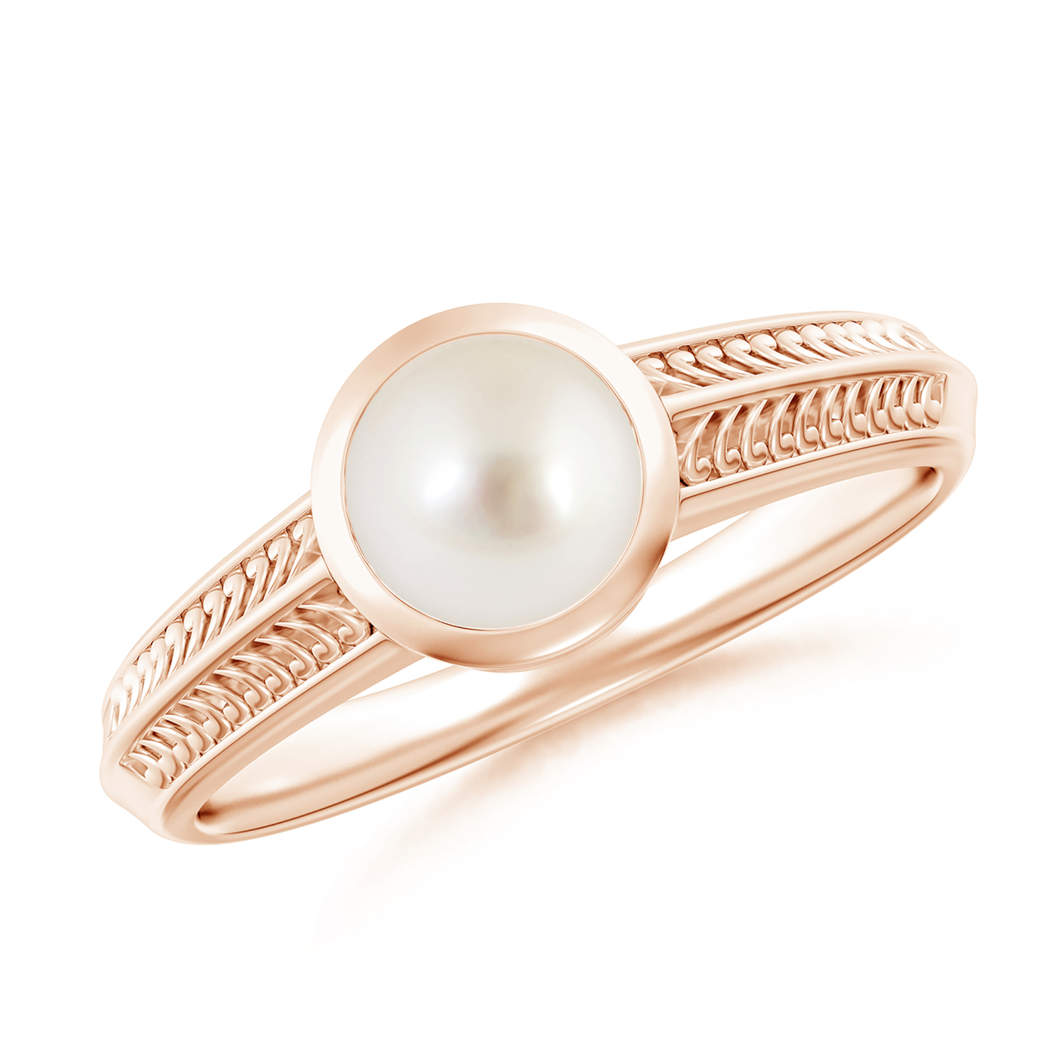 Vintage Inspired Round Pearl (Moti) Ring With Engraved Shank
