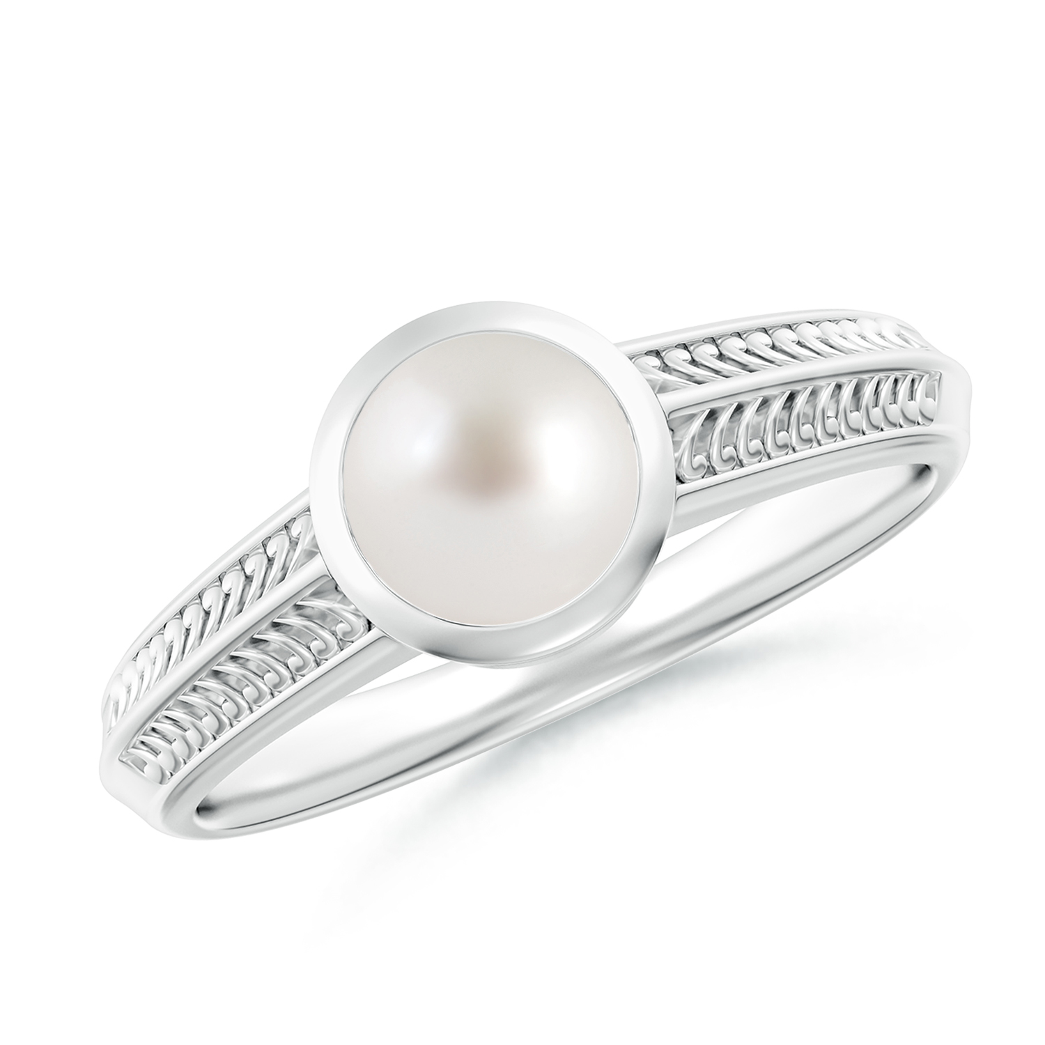 Vintage Inspired Round Pearl (Moti) Ring With Engraved Shank