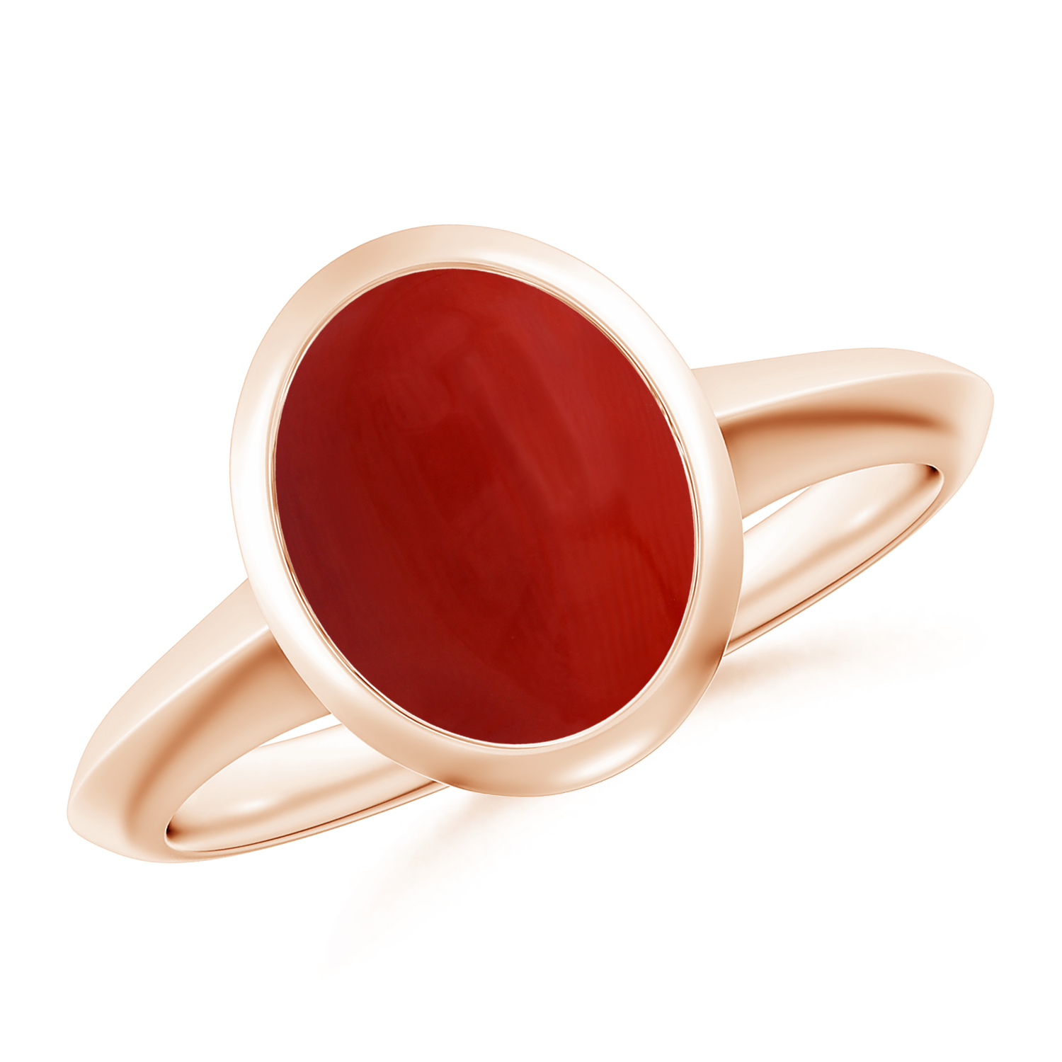Prong-Set Oval Red Coral (Moonga) Solitaire Ring