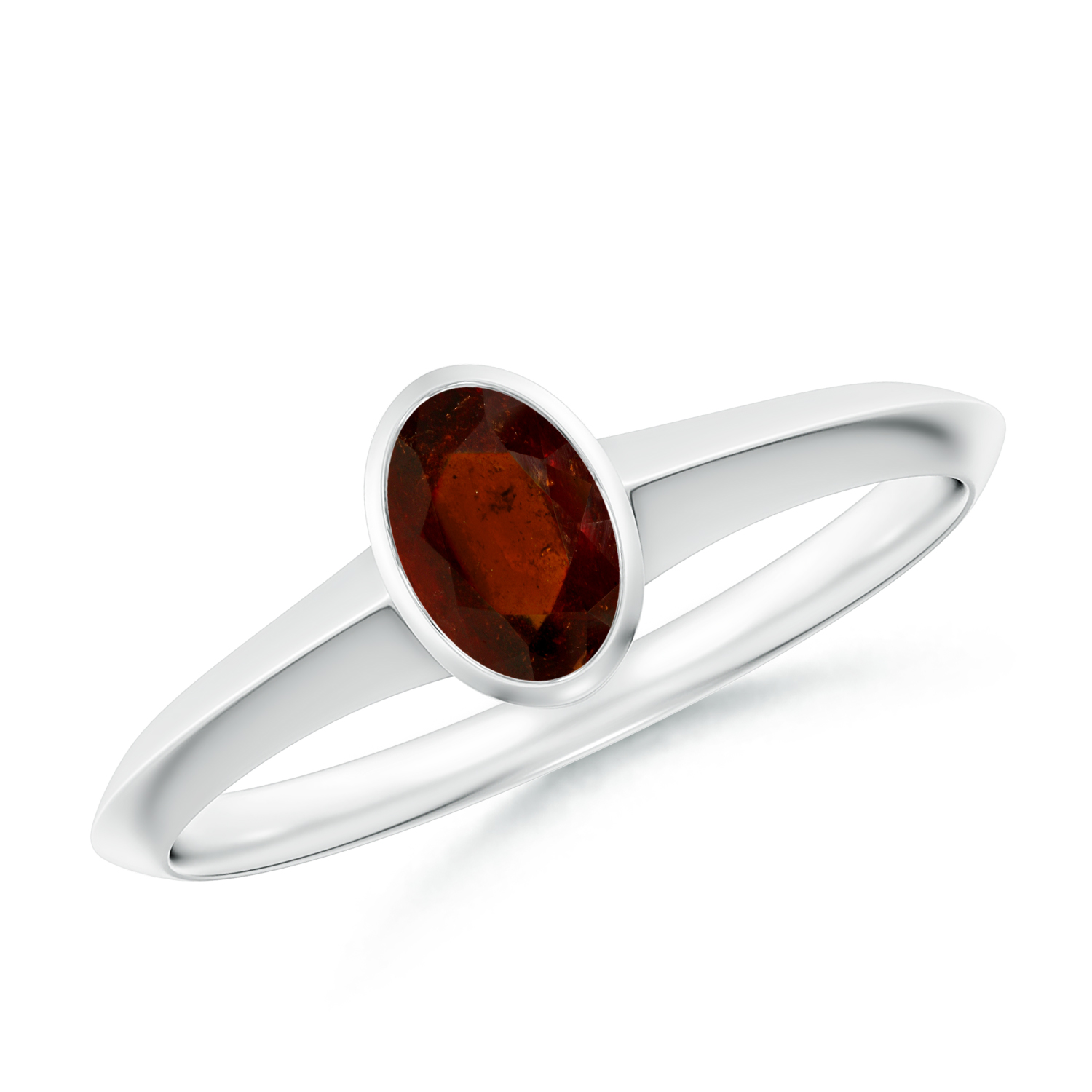 Prong-Set Oval Hessonite (Gomed) Solitaire Ring