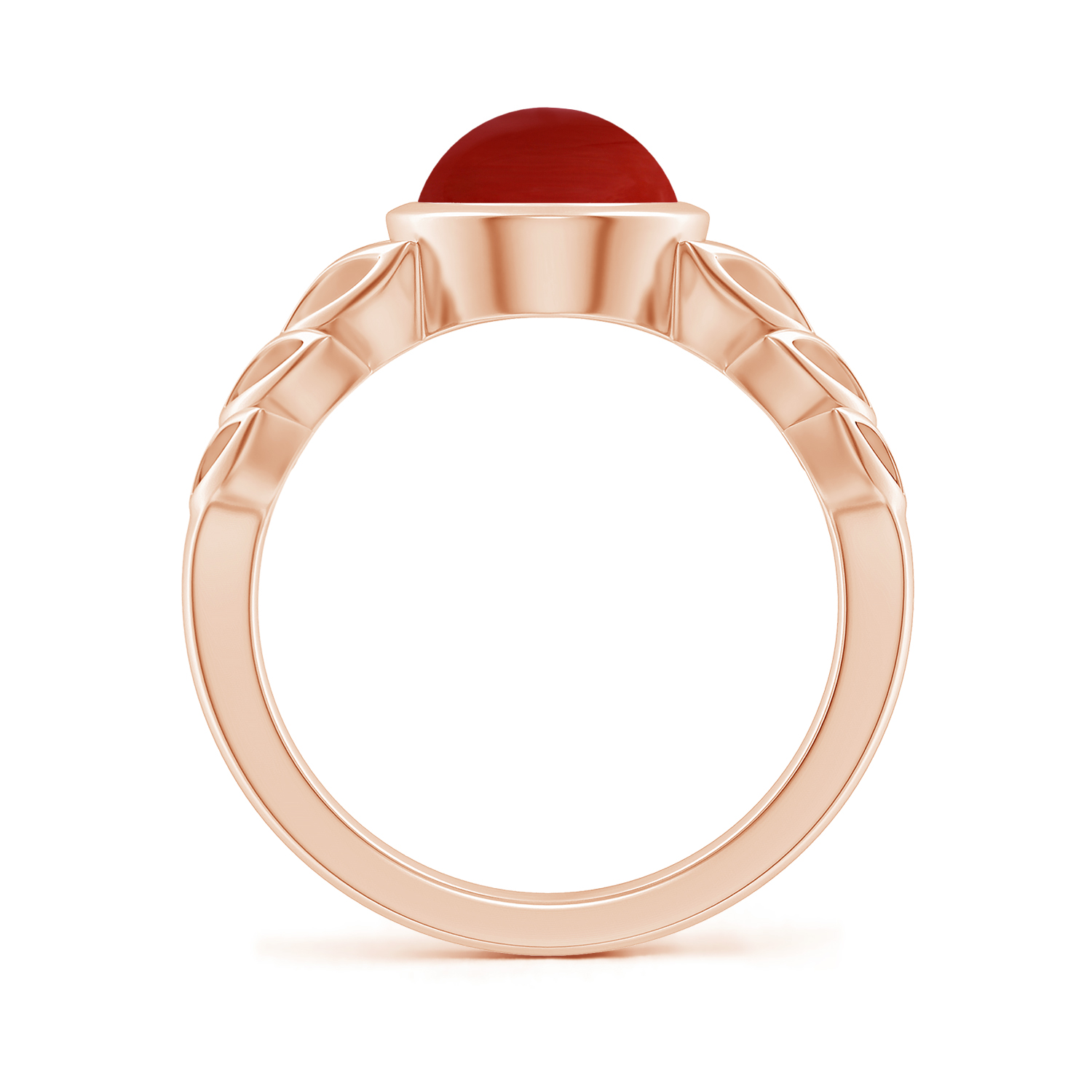  Oval Red Coral (Moonga) Ring With Leaf Motif 
