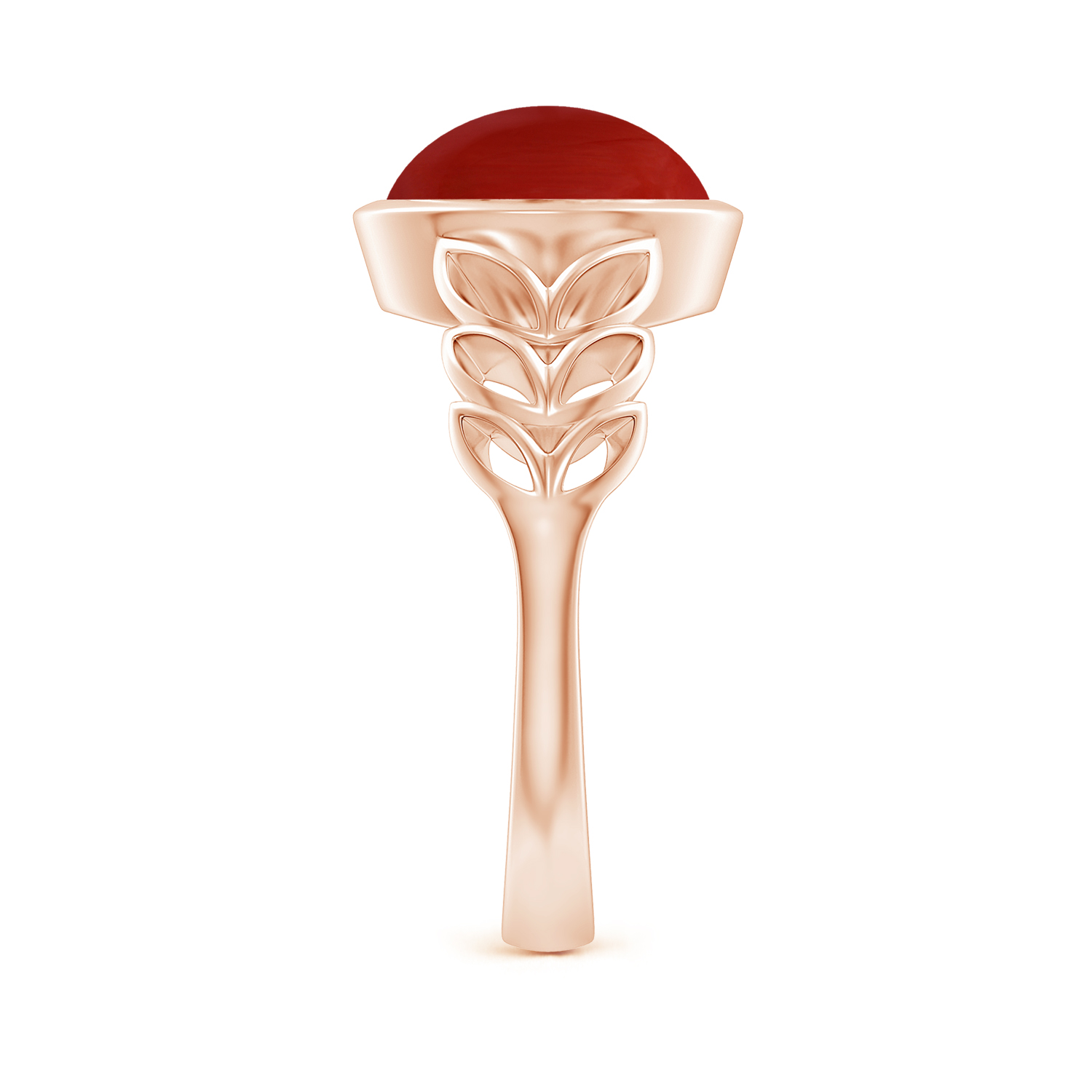  Oval Red Coral (Moonga) Ring With Leaf Motif 
