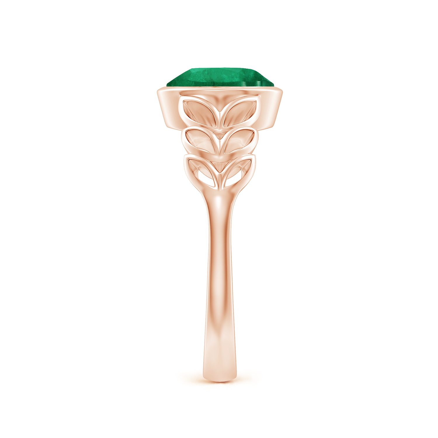 Oval Emerald (Panna) Ring With Leaf Motif