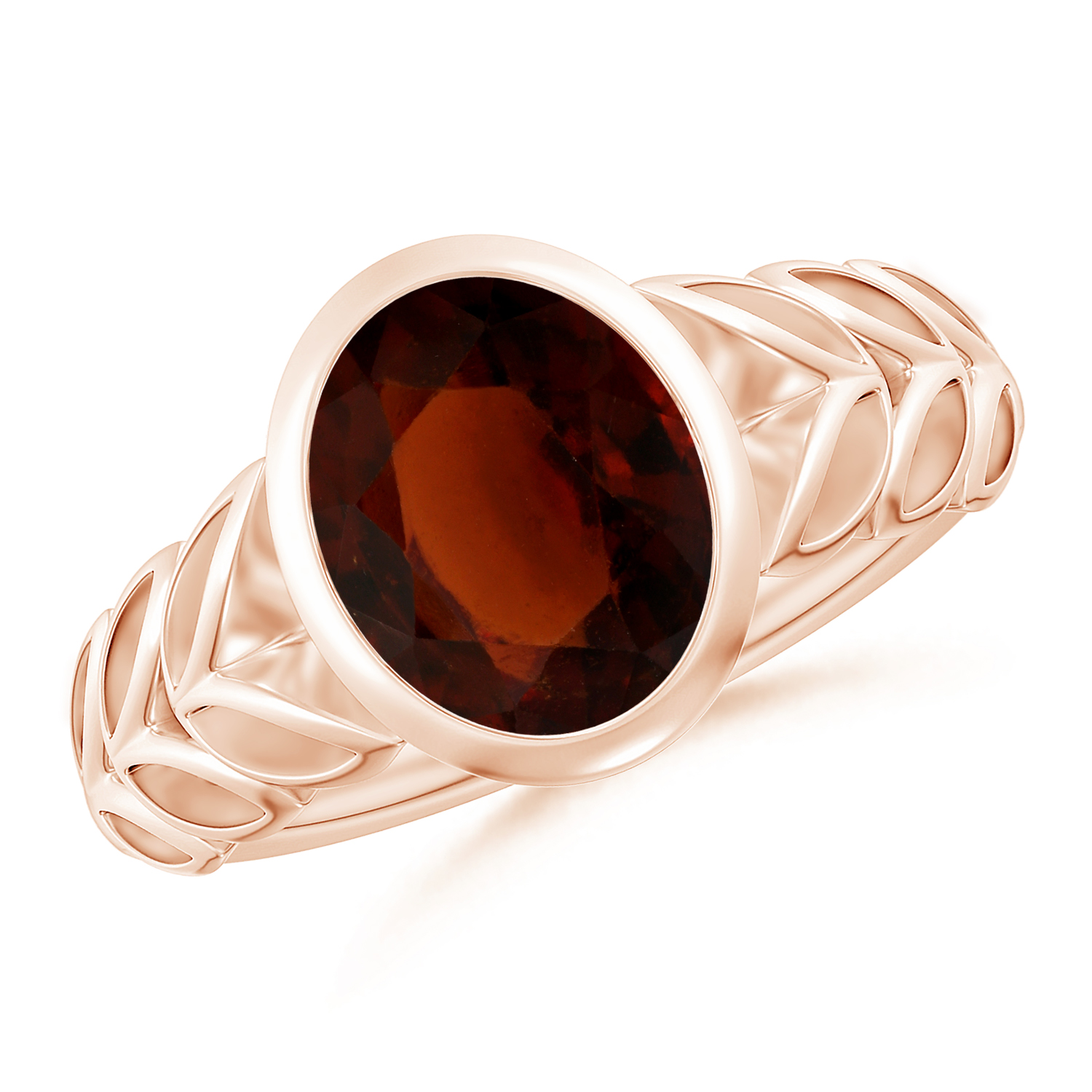  Oval Hessonite (Gomed) Ring With Leaf Motif 