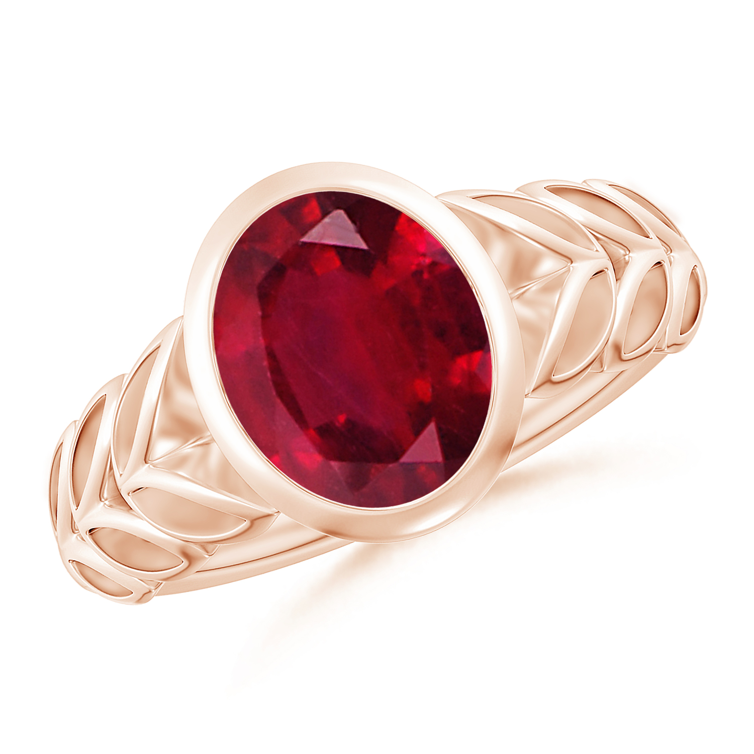  Oval Ruby (Manik) Ring With Leaf Motif 