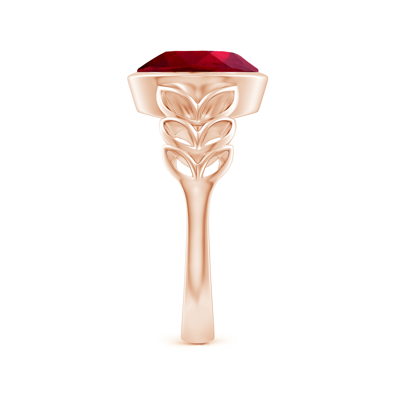  Oval Ruby (Manik) Ring With Leaf Motif 