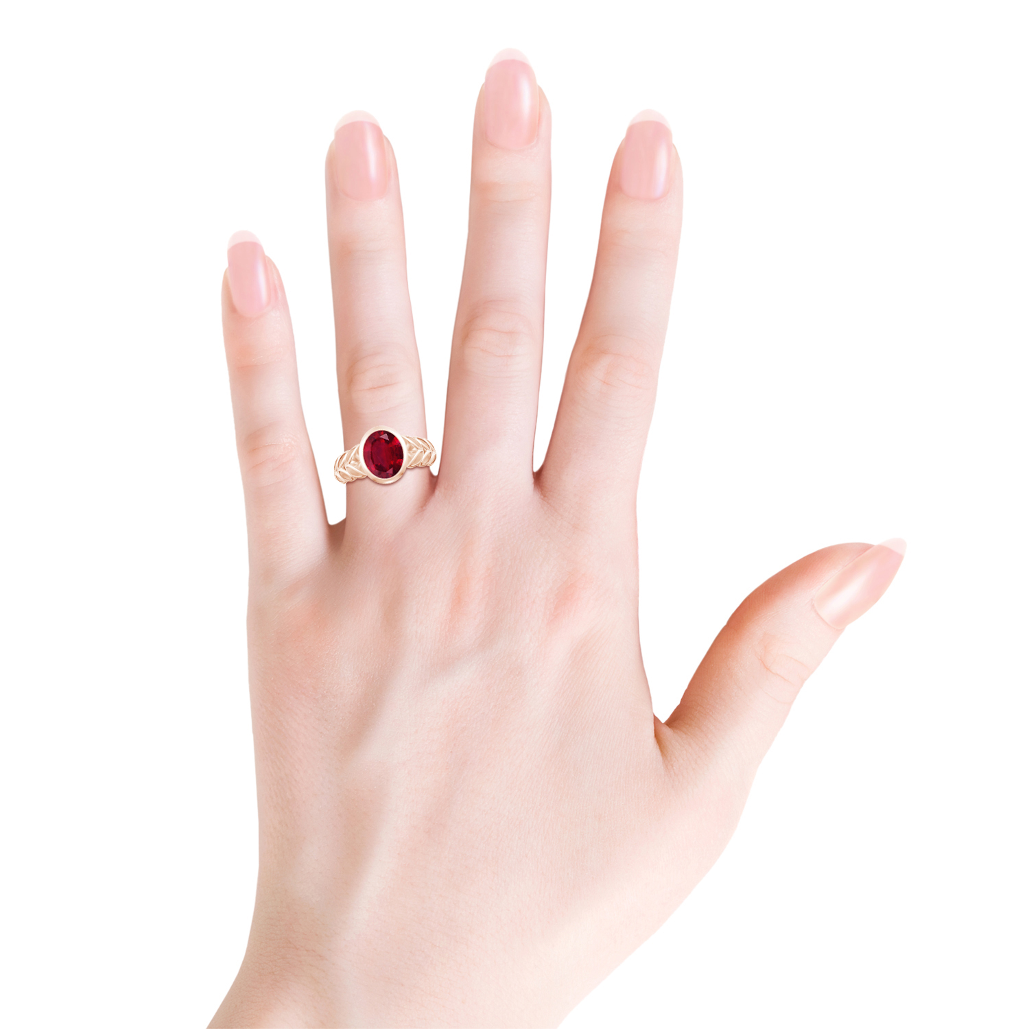  Oval Ruby (Manik) Ring With Leaf Motif 