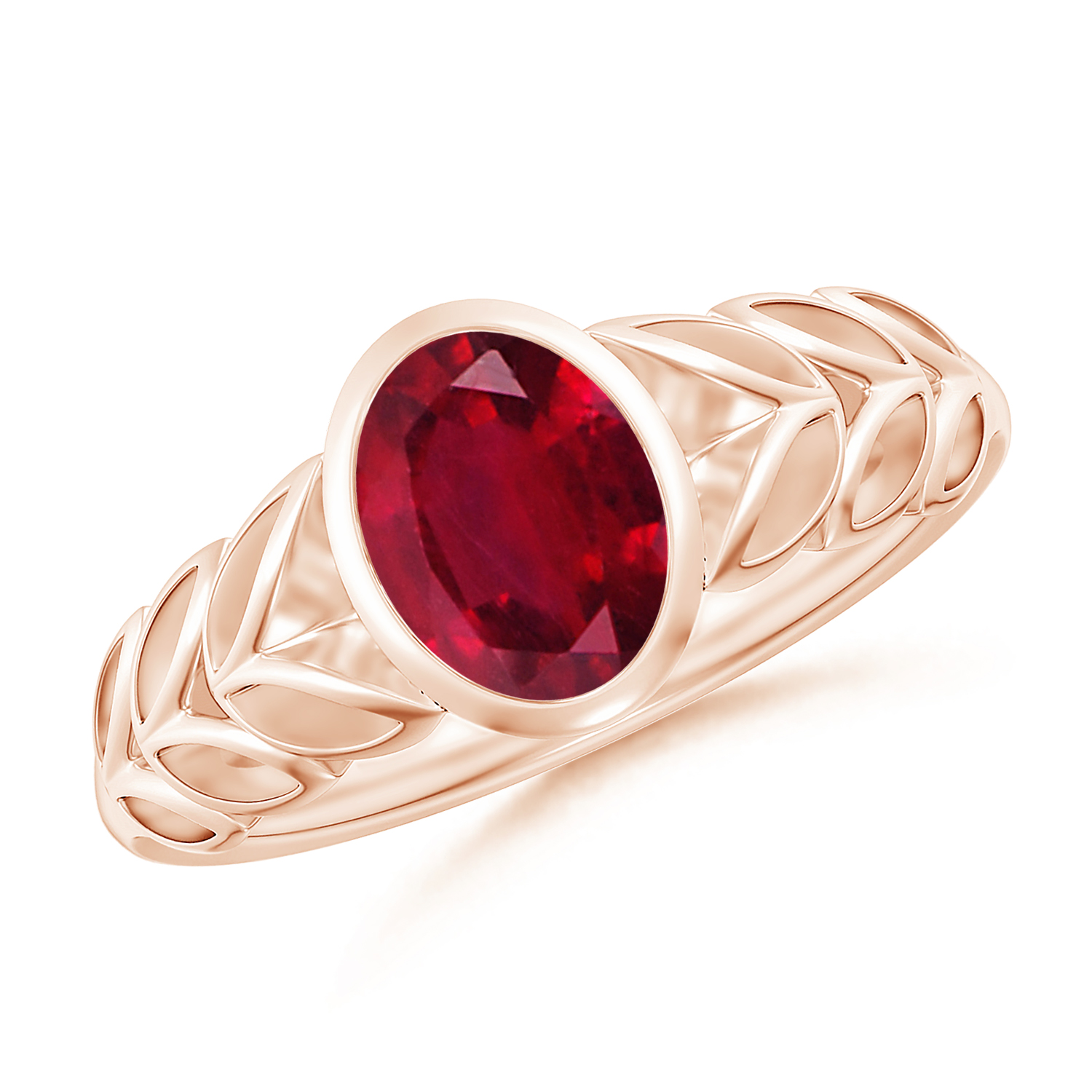 Oval Ruby (Manik) Ring With Leaf Motif