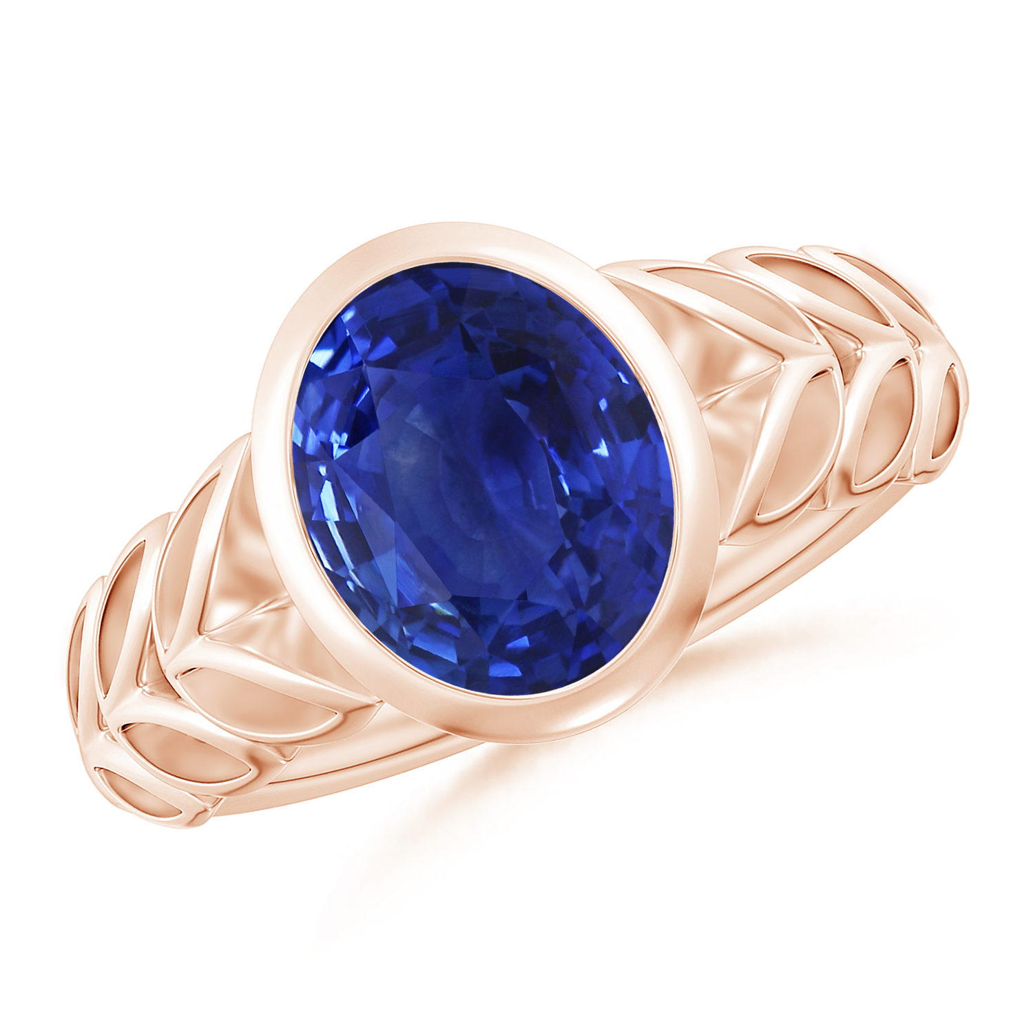  Oval Blue Sapphire (Neelam) Ring With Leaf Motif 
