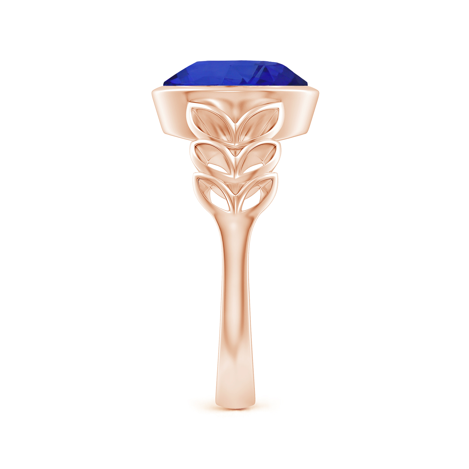  Oval Blue Sapphire (Neelam) Ring With Leaf Motif 