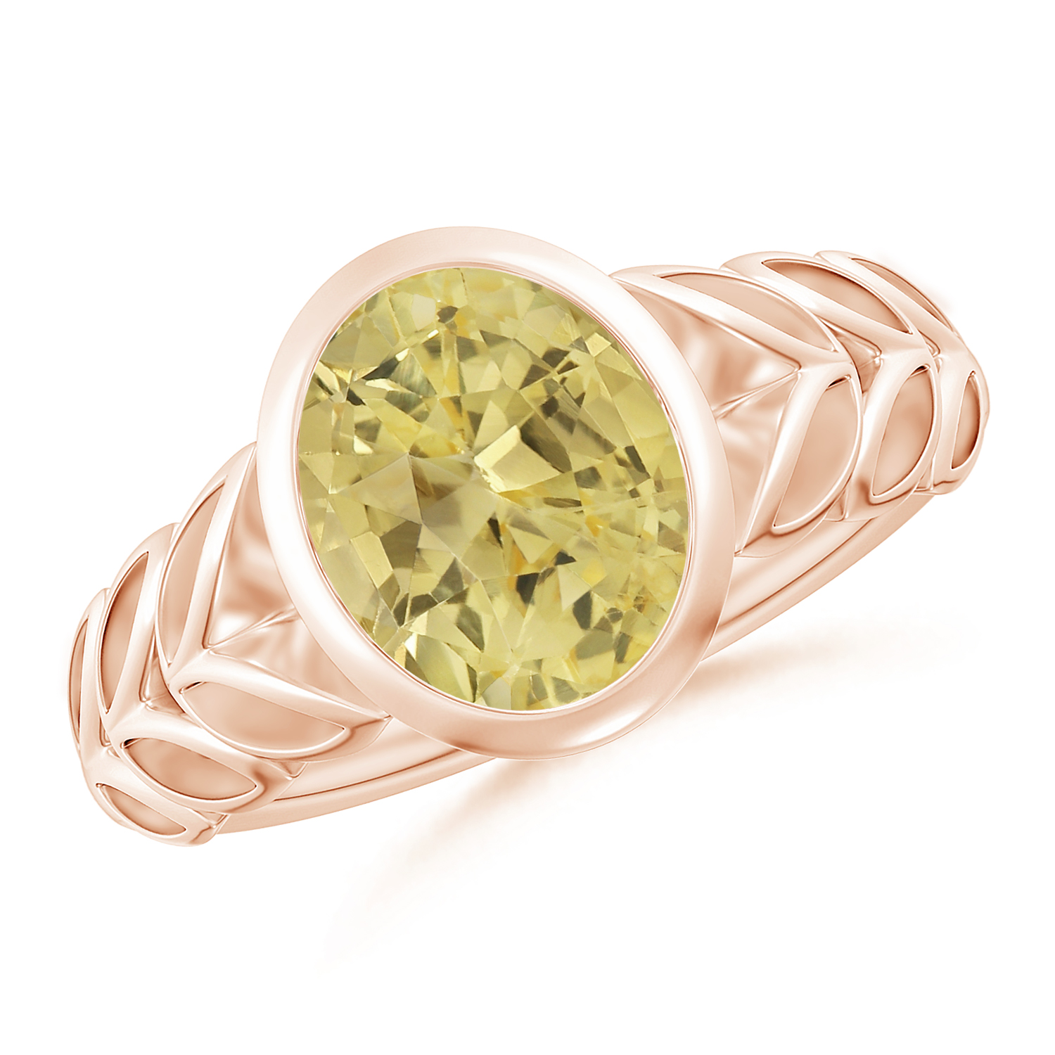  Oval Yellow Sapphire (Pukhraj) Ring With Leaf Motif 