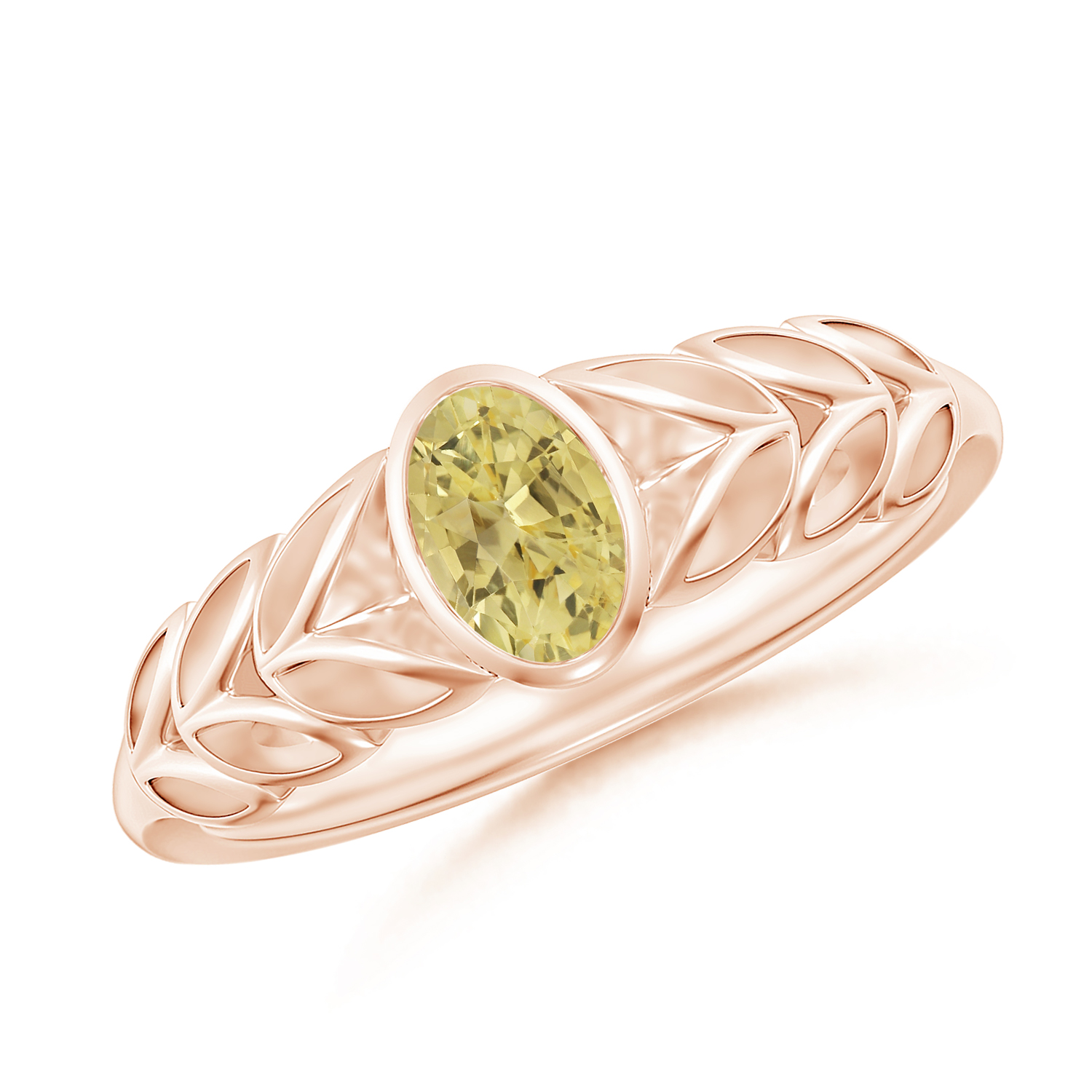 Oval Yellow Sapphire (Pukhraj) Ring With Leaf Motif
