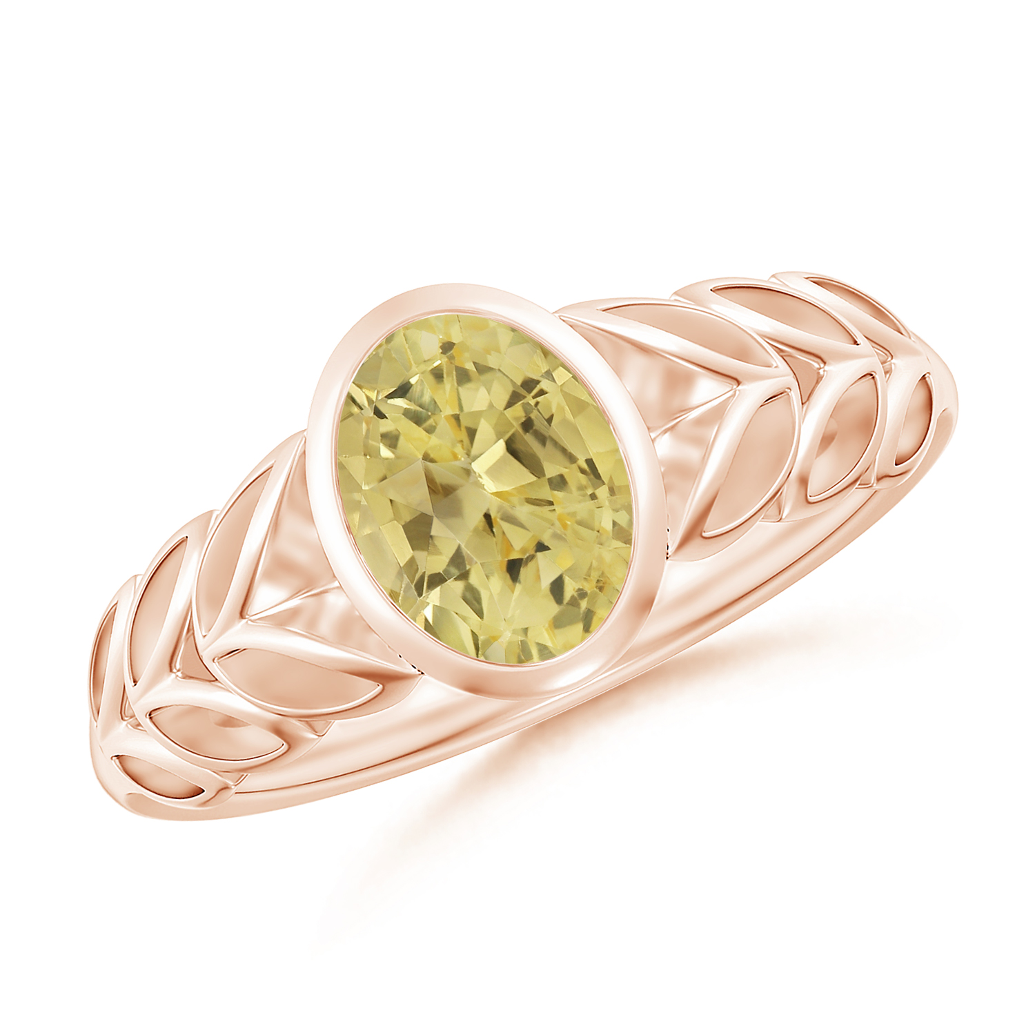Oval Yellow Sapphire (Pukhraj) Ring With Leaf Motif