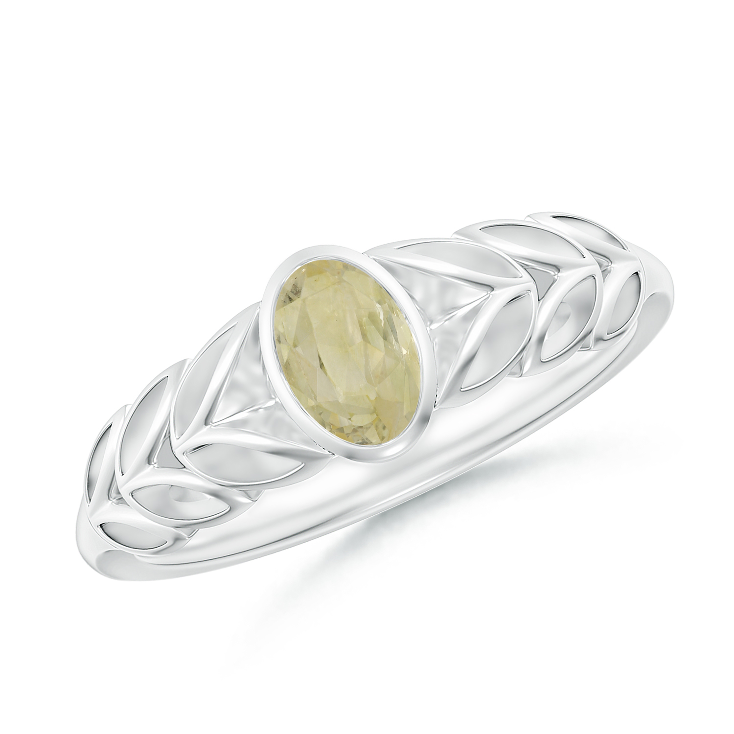 Oval Yellow Sapphire (Pukhraj) Ring With Leaf Motif