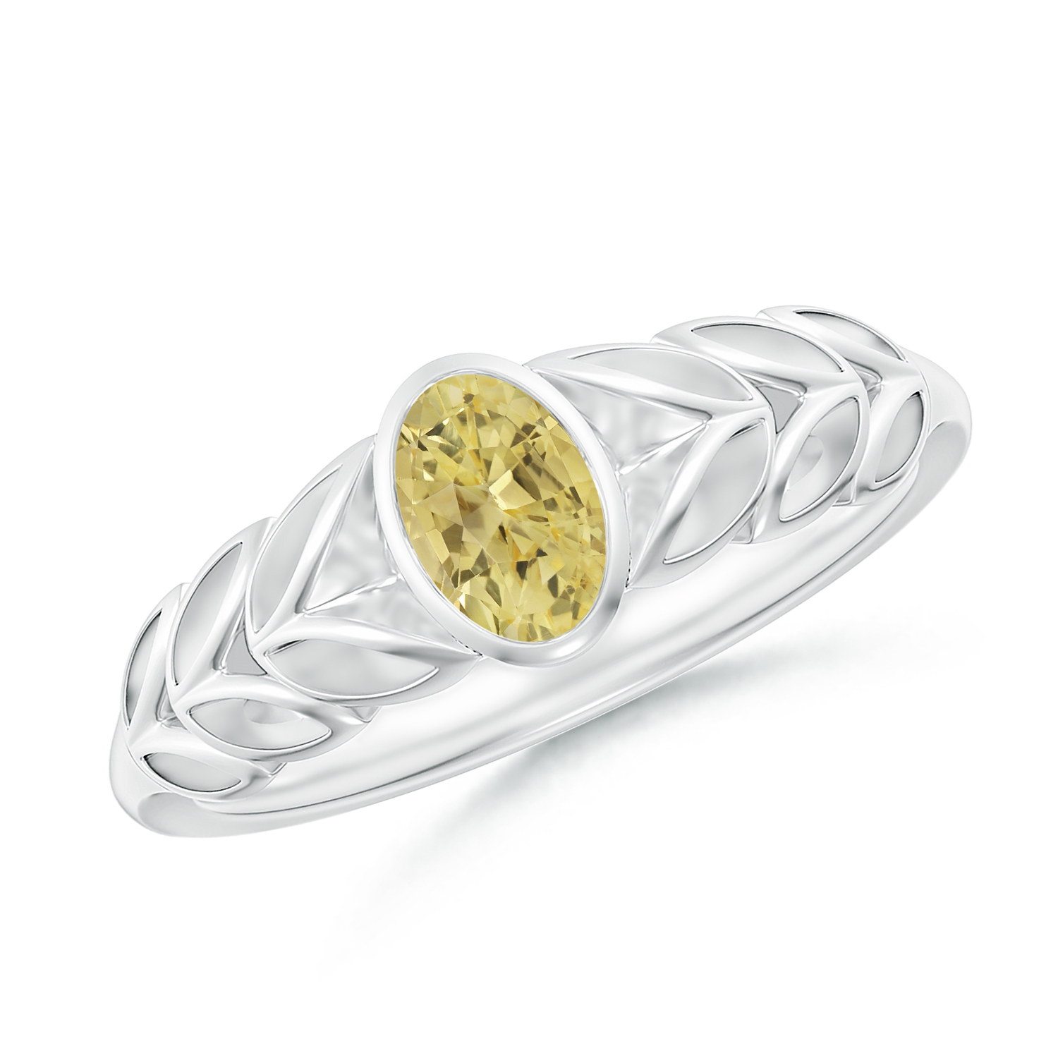 Oval Yellow Sapphire (Pukhraj) Ring With Leaf Motif