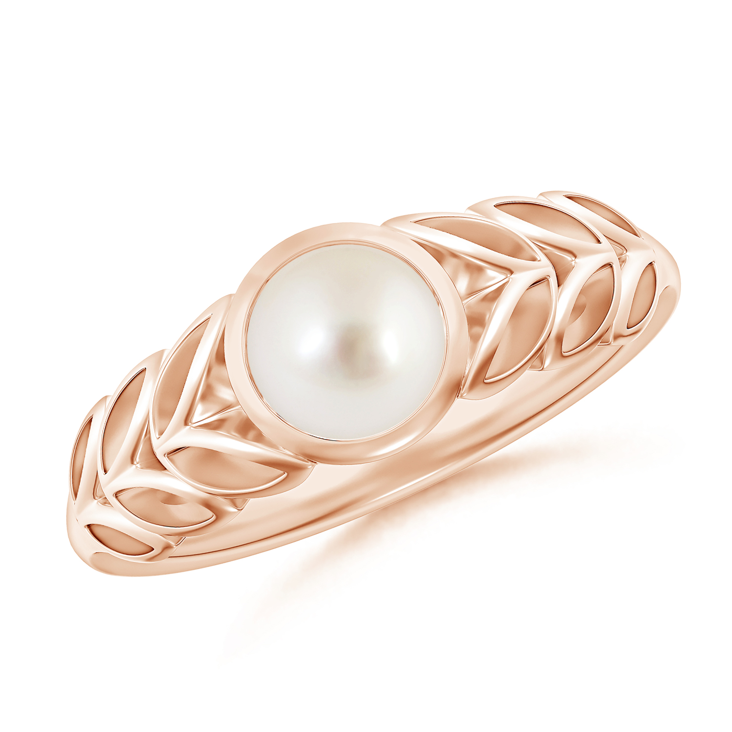 Round Pearl (Moti) Ring With Leaf Motif