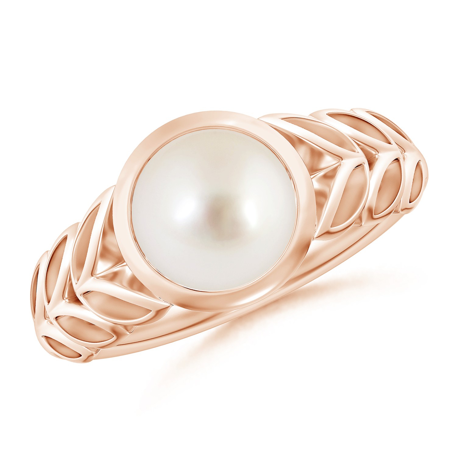  Round Pearl (Moti) Ring With Leaf Motif 