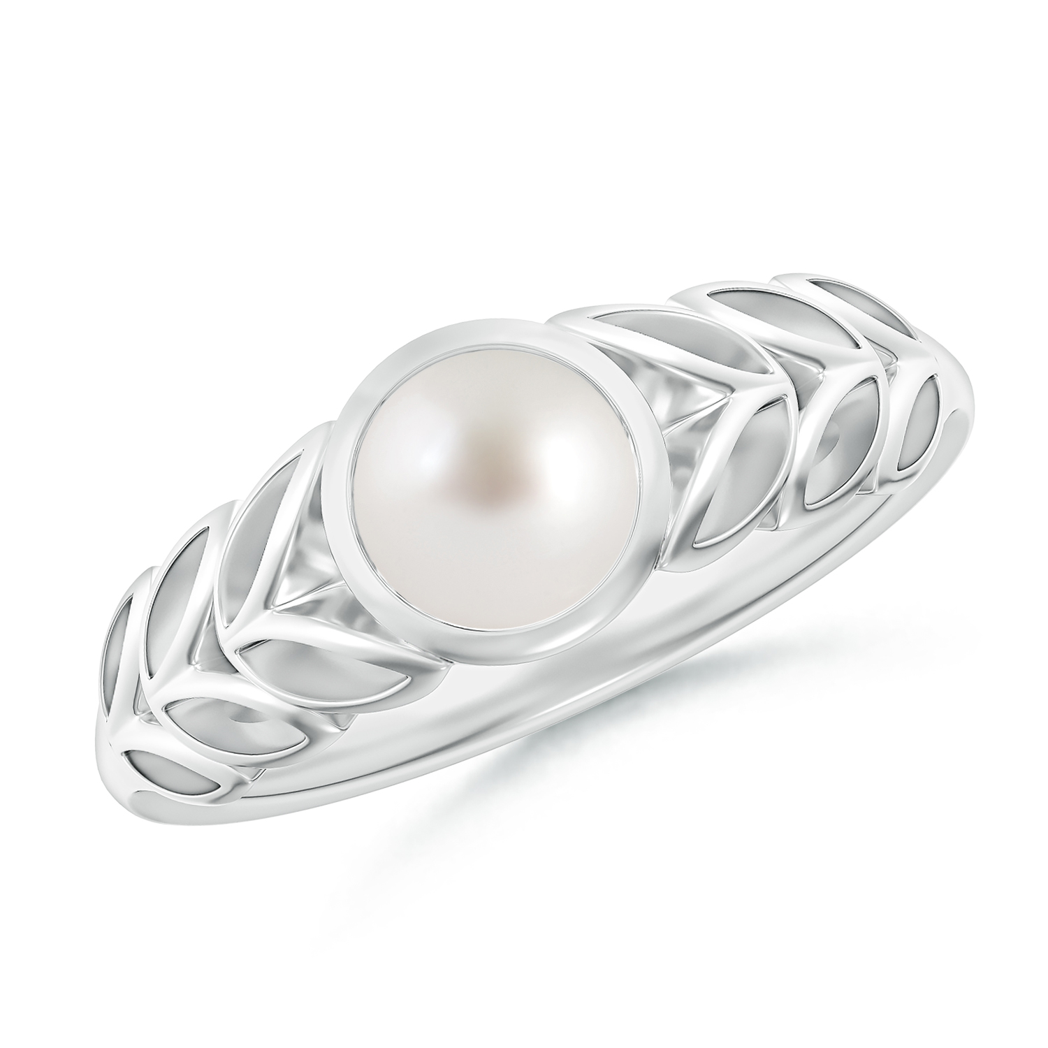 Round Pearl (Moti) Ring With Leaf Motif
