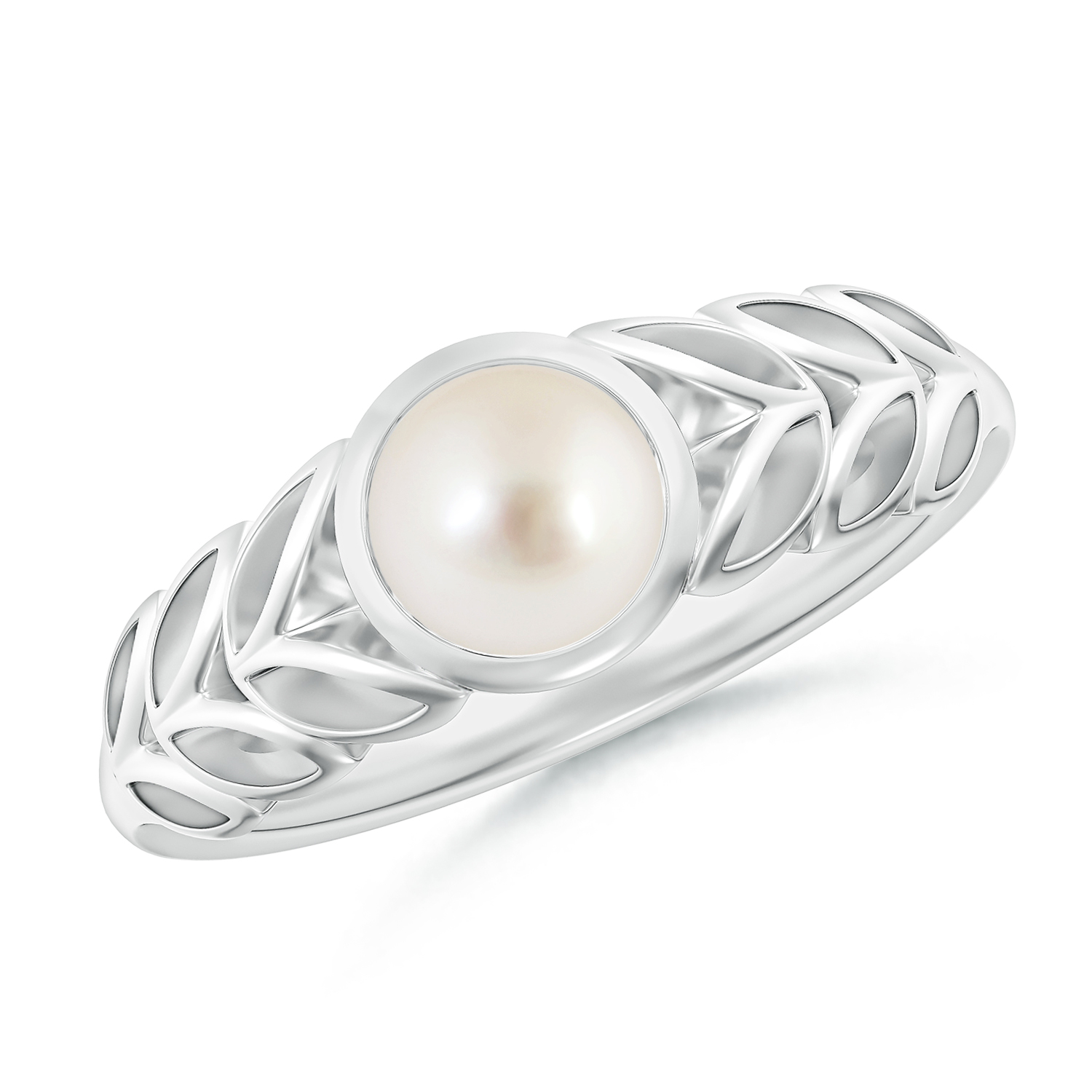 Round Pearl (Moti) Ring With Leaf Motif