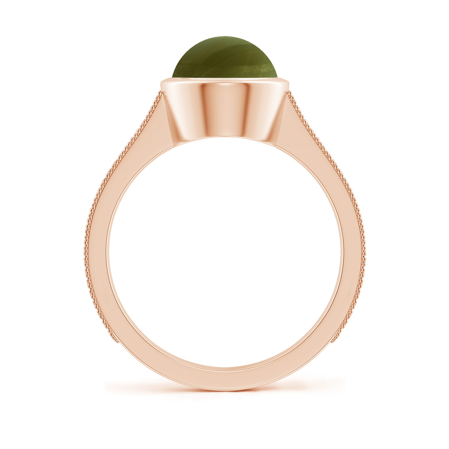 Peg-Set Oval Cat's Eye (Lehsunia) Feather Ring With Scrollwork