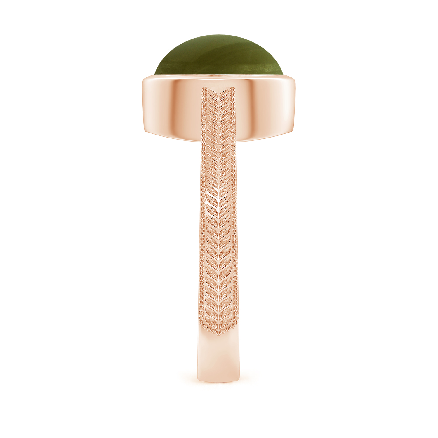 Peg-Set Oval Cat's Eye (Lehsunia) Feather Ring With Scrollwork