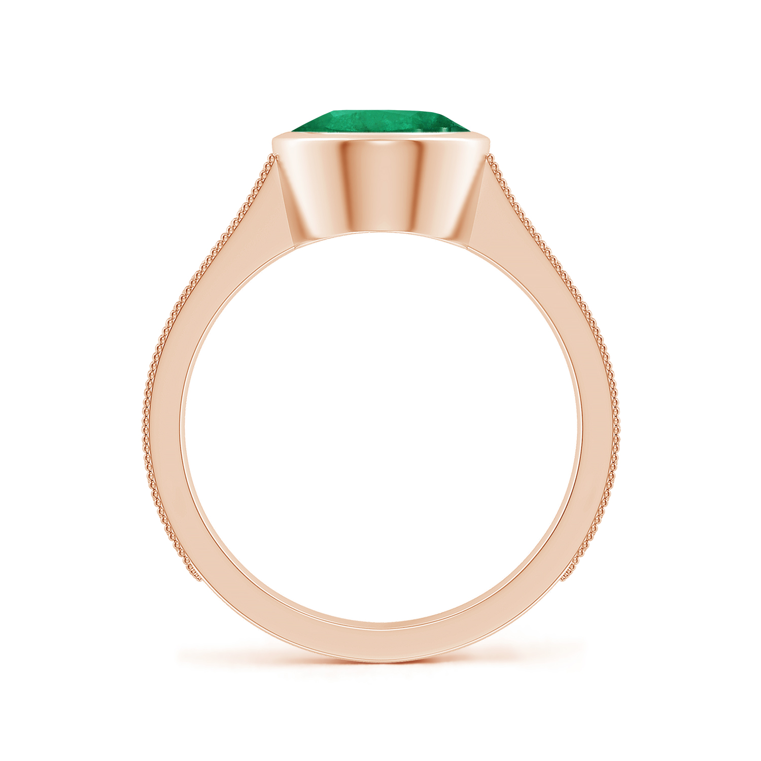 Peg-Set Oval Emerald (Panna) Feather Ring With Scrollwork