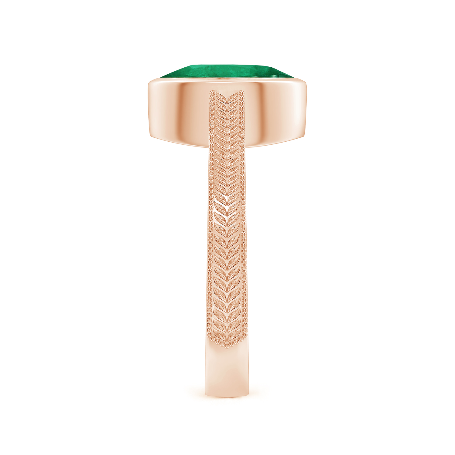 Peg-Set Oval Emerald (Panna) Feather Ring With Scrollwork