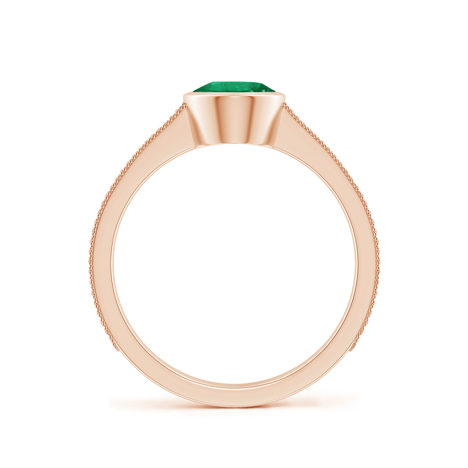 Peg-Set Oval Emerald (Panna) Feather Ring With Scrollwork