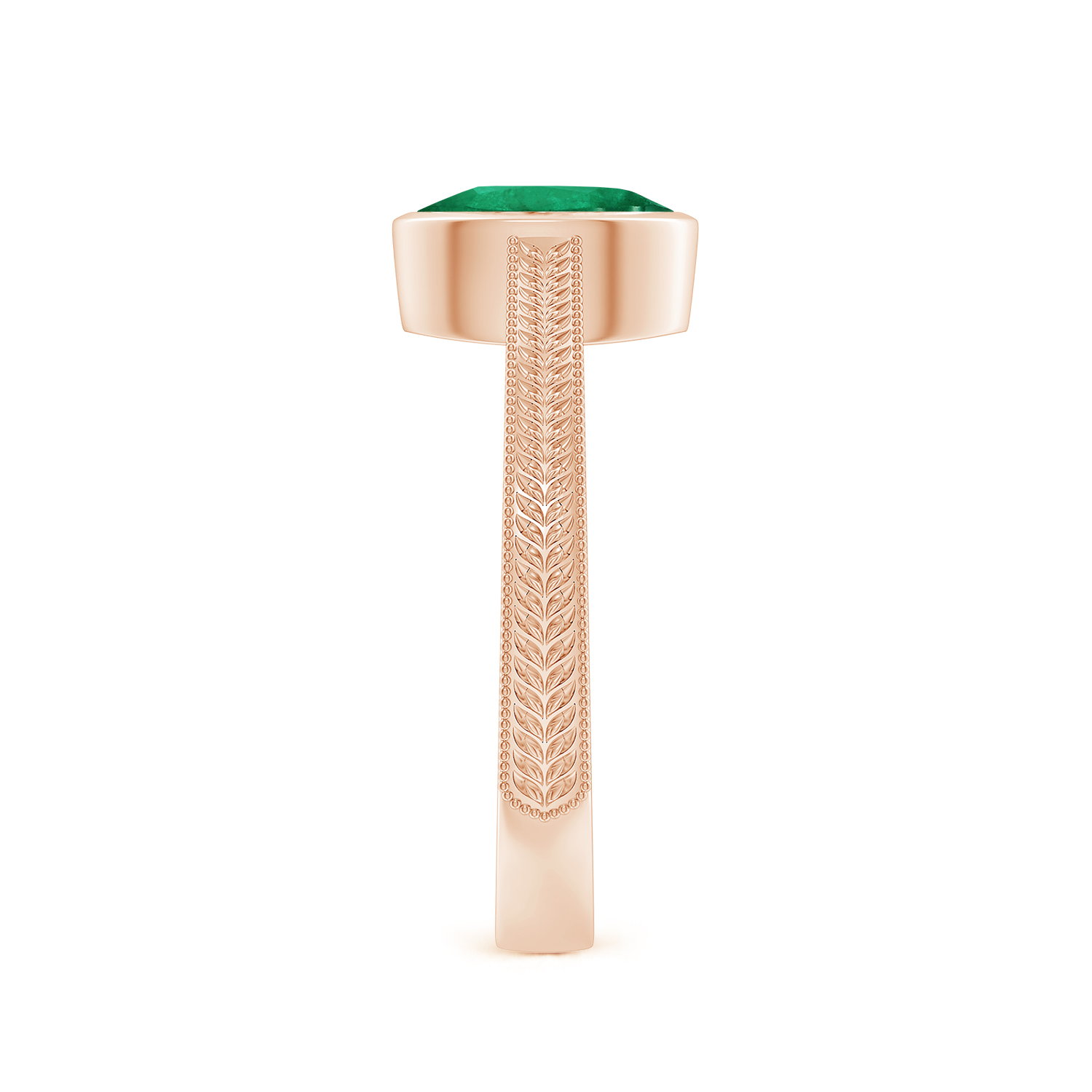 Peg-Set Oval Emerald (Panna) Feather Ring With Scrollwork