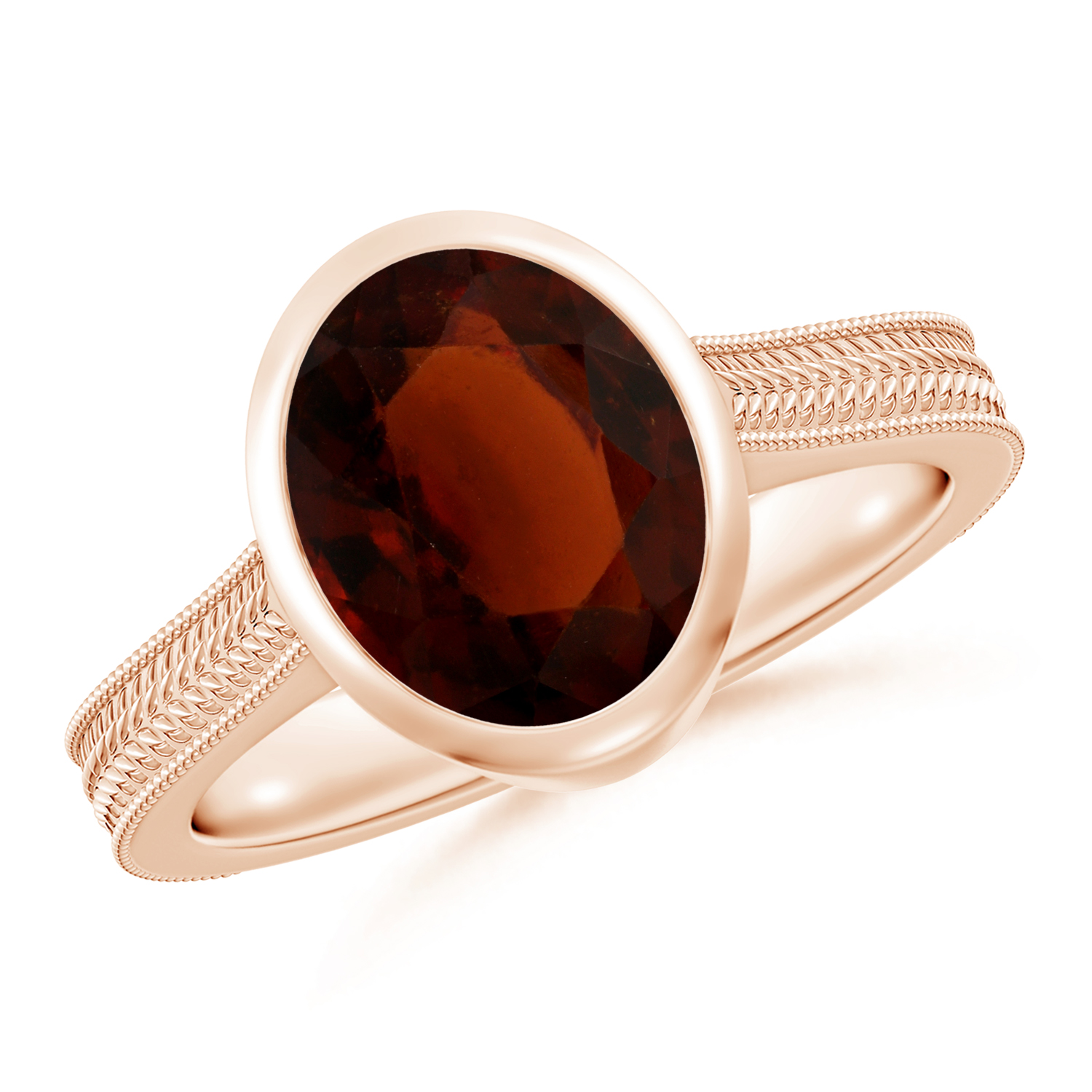 Peg-Set Oval Hessonite (Gomed) Feather Ring With Scrollwork