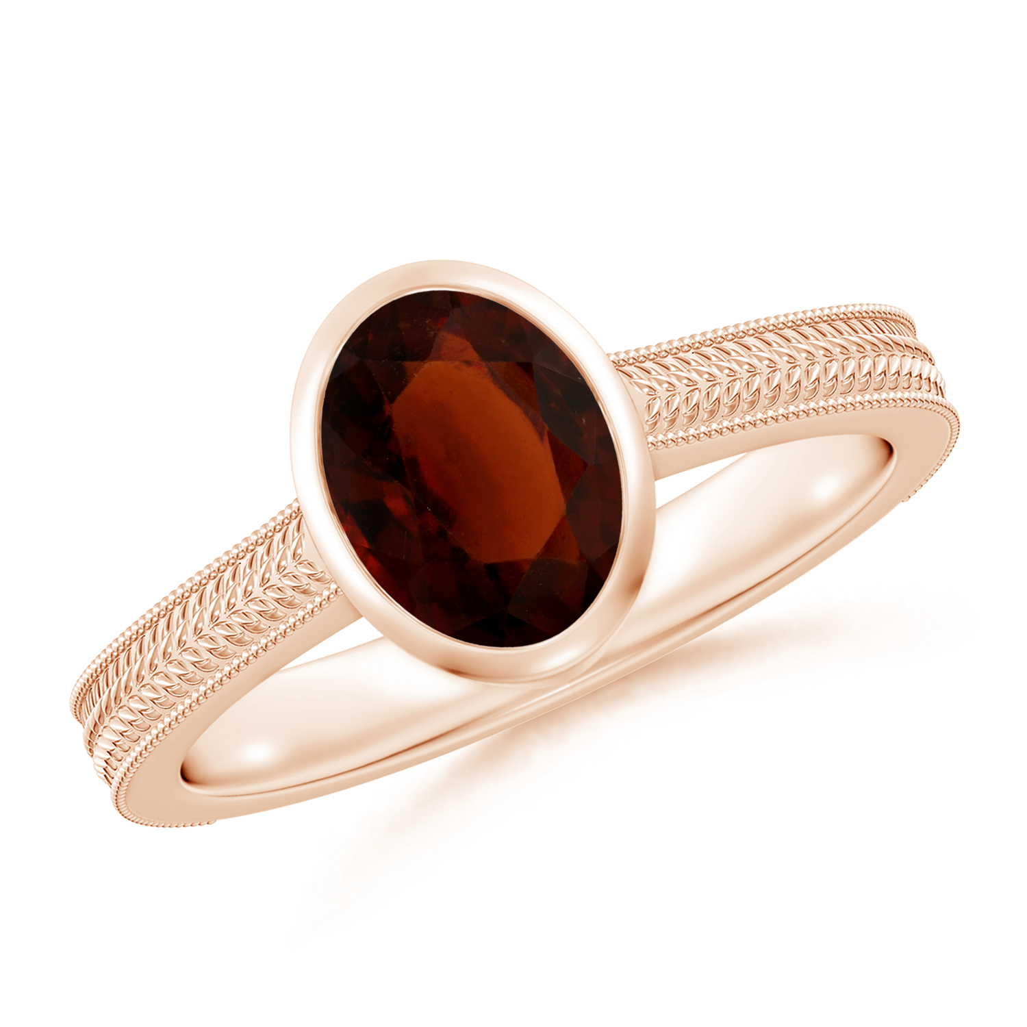 Peg-Set Oval Hessonite (Gomed) Feather Ring With Scrollwork