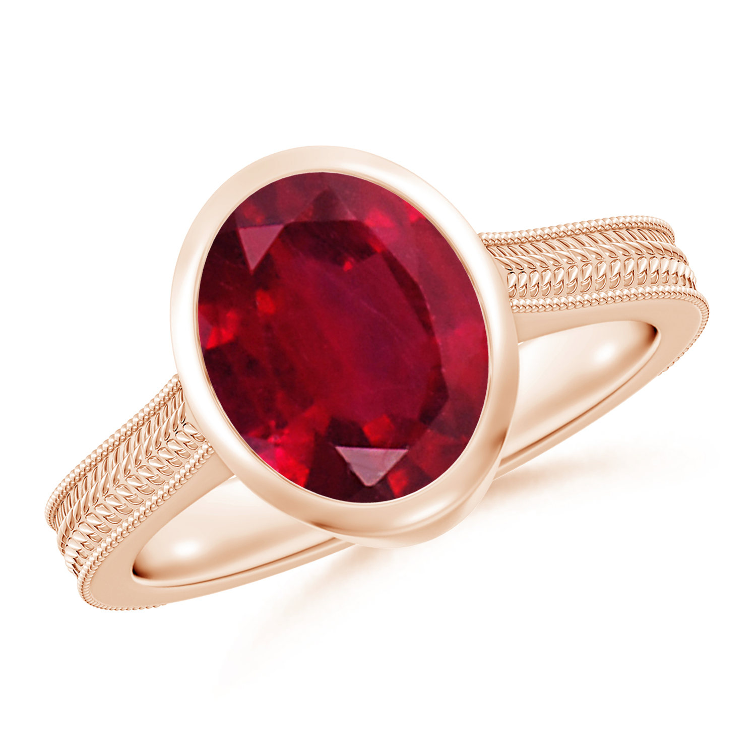 Peg-Set Oval Ruby (Manik) Feather Ring With Scrollwork