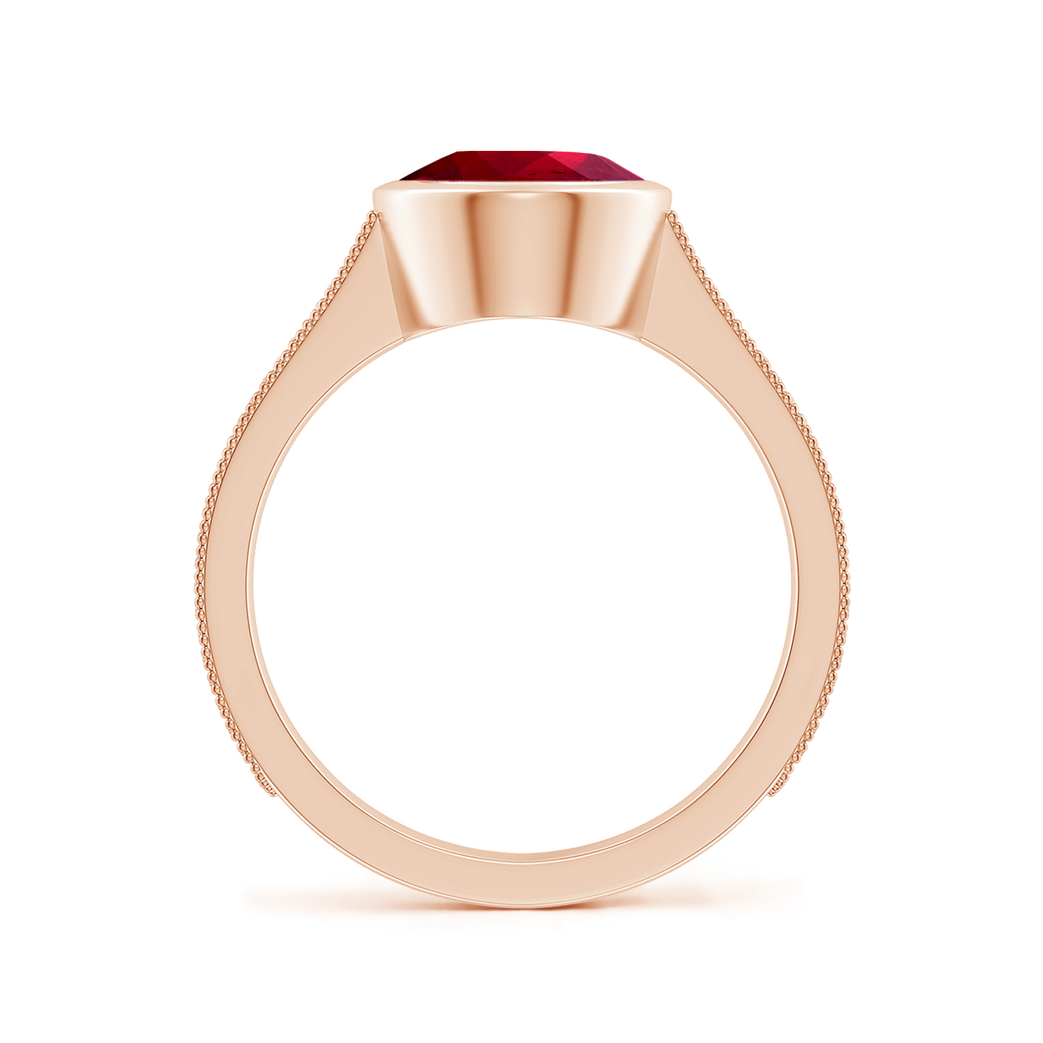 Peg-Set Oval Ruby (Manik) Feather Ring With Scrollwork