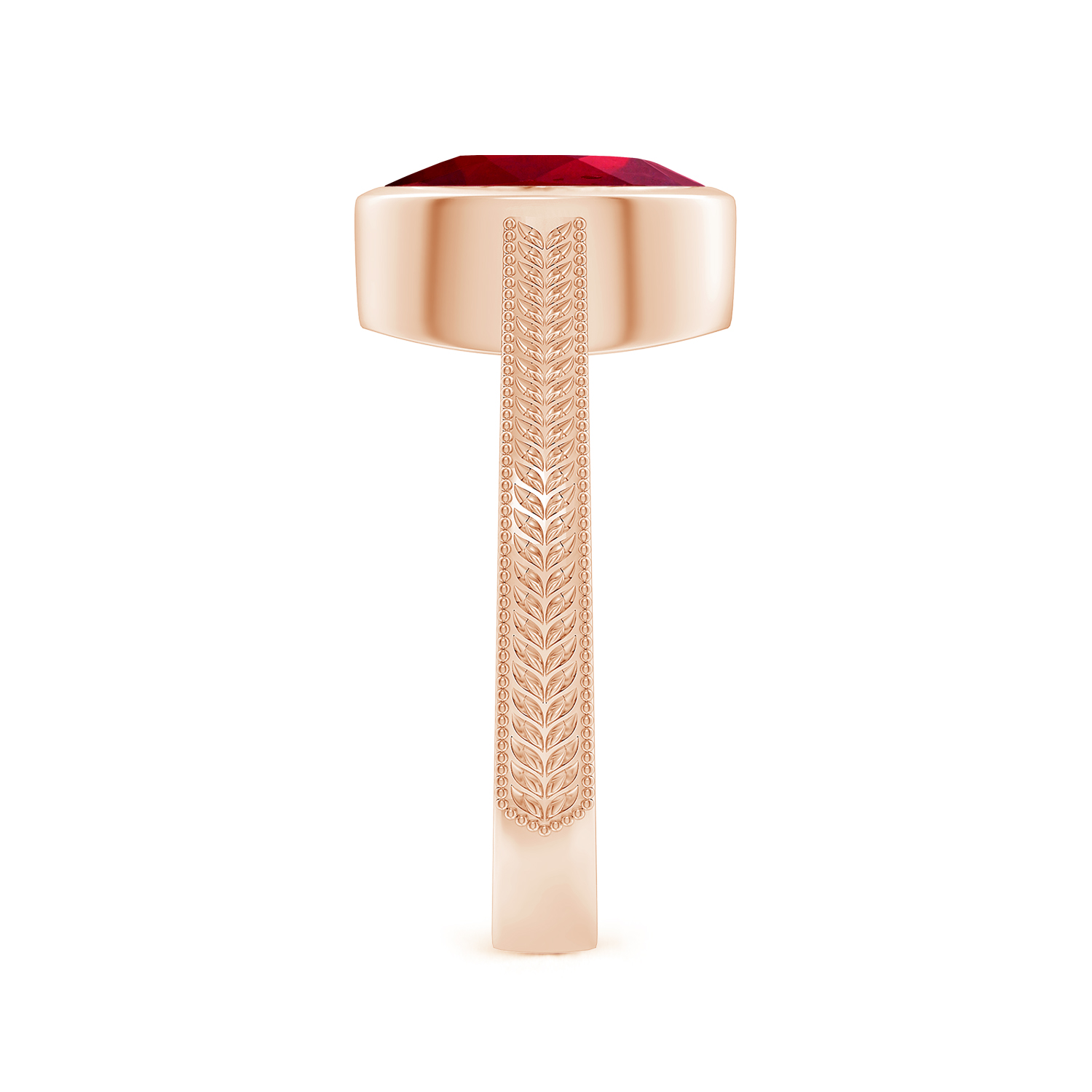 Peg-Set Oval Ruby (Manik) Feather Ring With Scrollwork