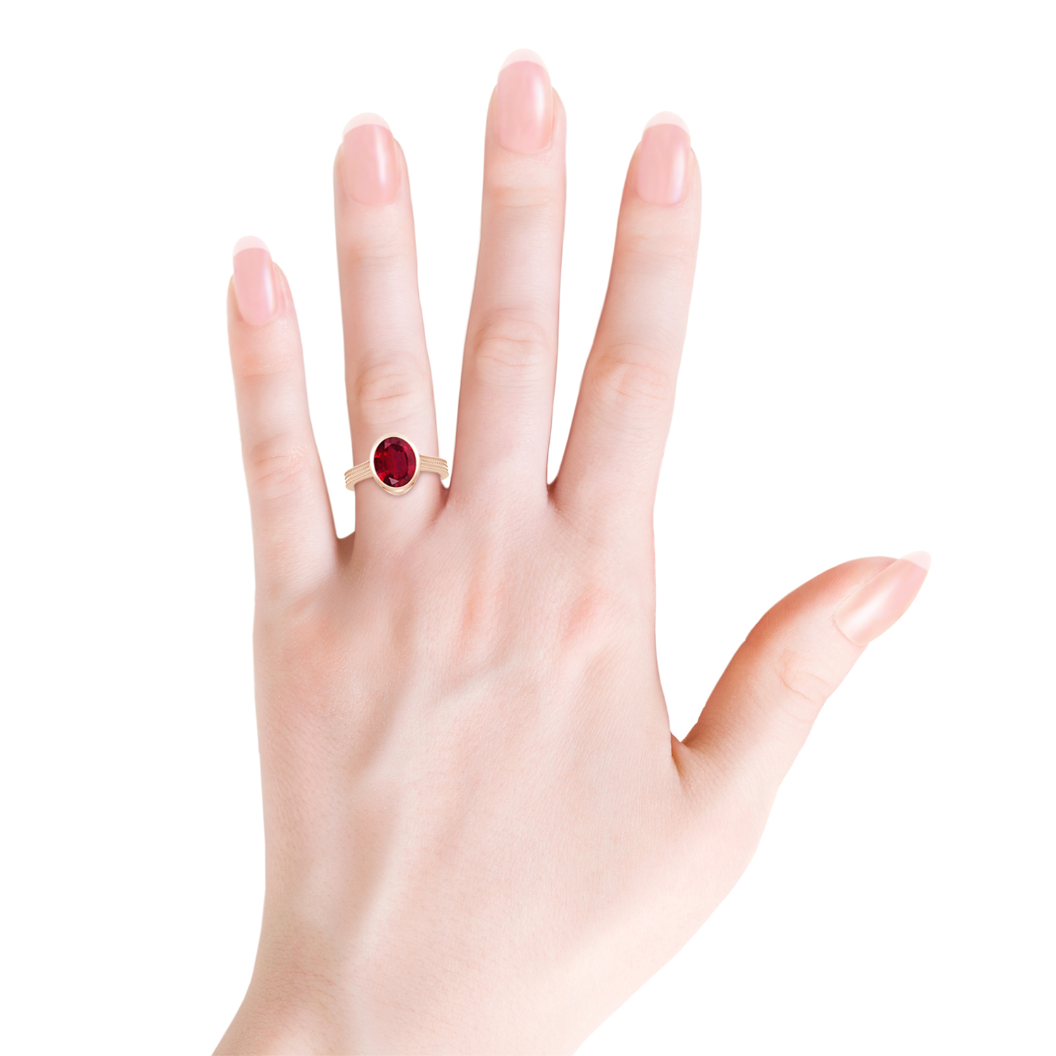 Peg-Set Oval Ruby (Manik) Feather Ring With Scrollwork