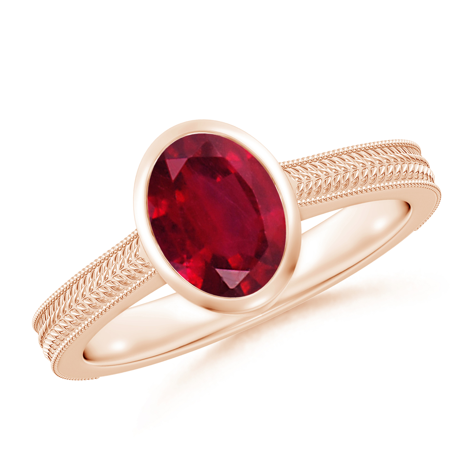 Peg-Set Oval Ruby (Manik) Feather Ring With Scrollwork