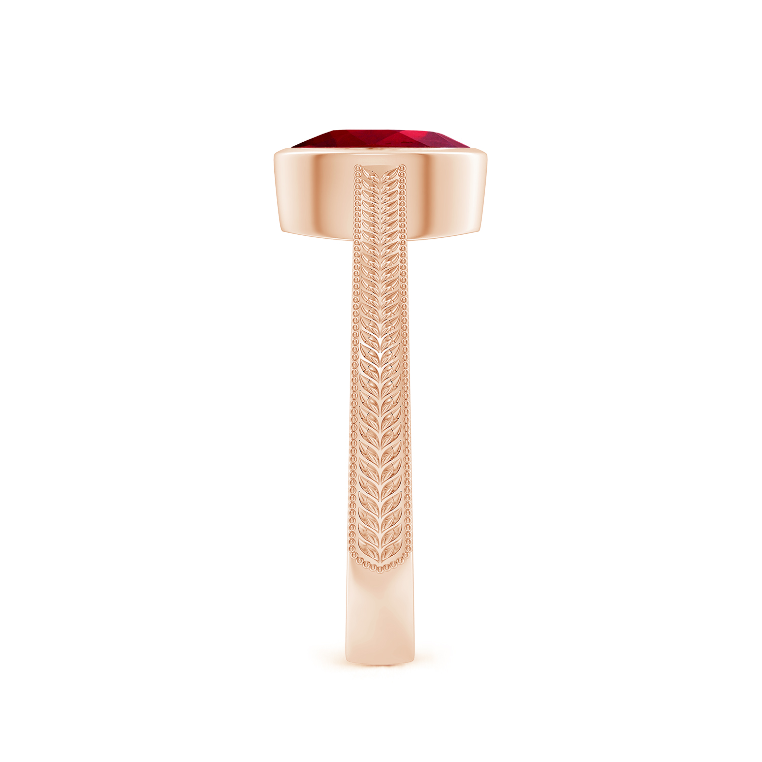 Peg-Set Oval Ruby (Manik) Feather Ring With Scrollwork